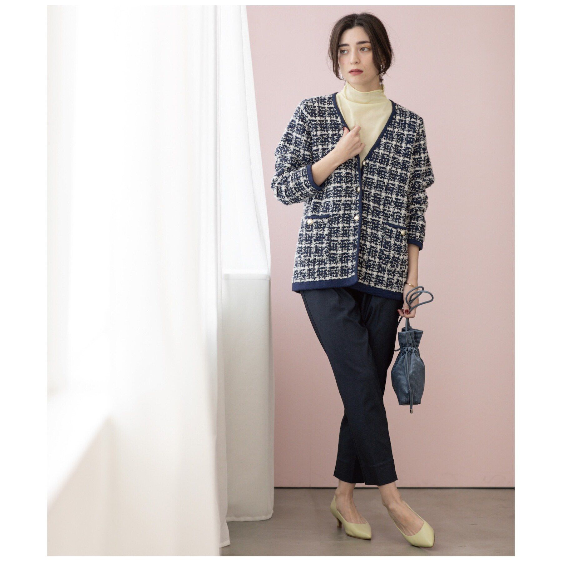 OPAQUE.CLIP「ツイードライクVニットカーディガン【洗濯機洗い可】」|カーディガン|