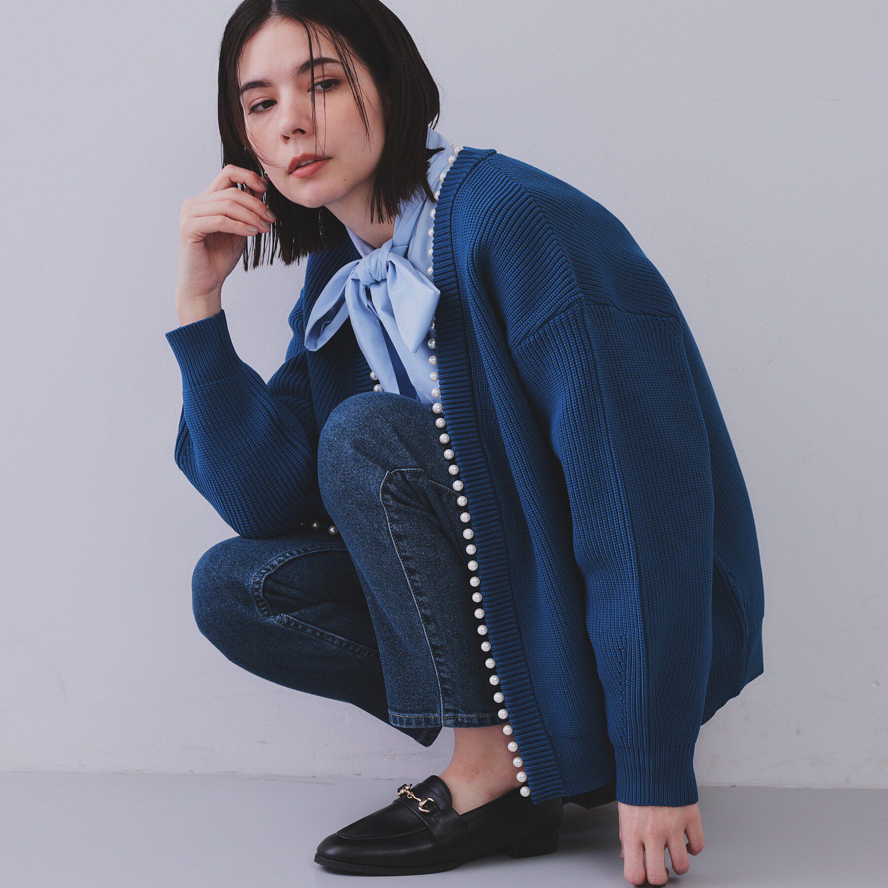 OPAQUE.CLIP「パール調ボタン付ニットカーディガン【洗濯機洗い可】」|カーディガン|