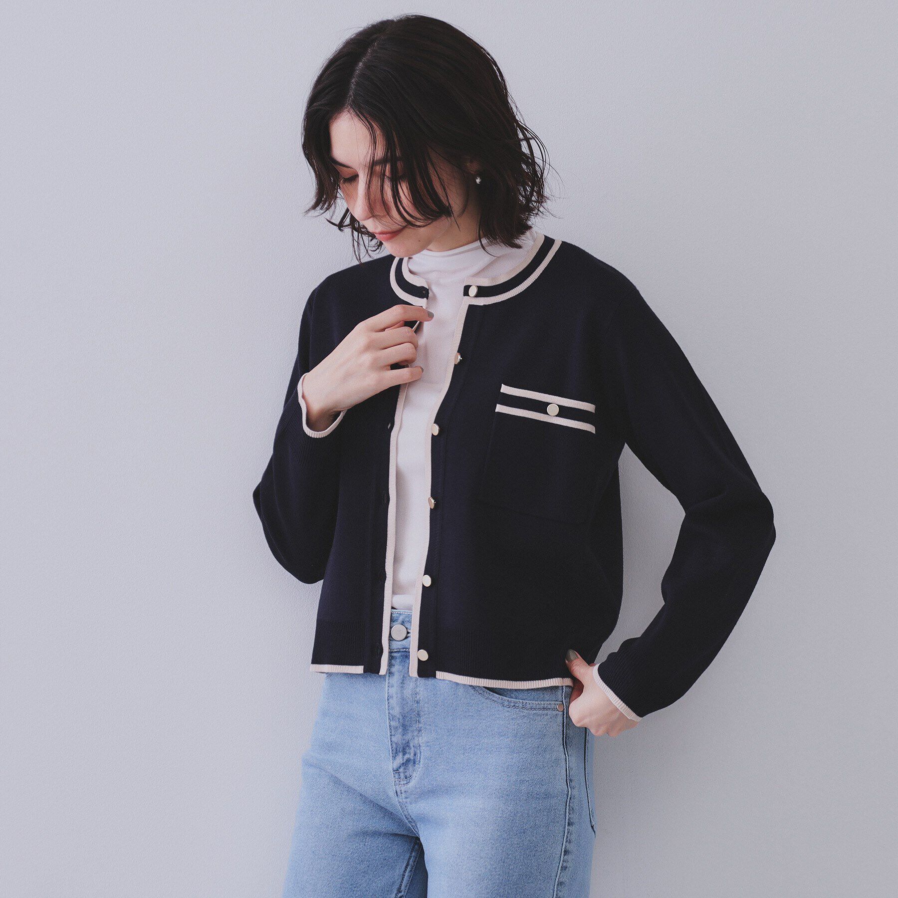 OPAQUE.CLIP「《美人百花掲載》配色ラインカーディガン/アンサンブル対応【洗濯機洗い可】」|カーディガン|