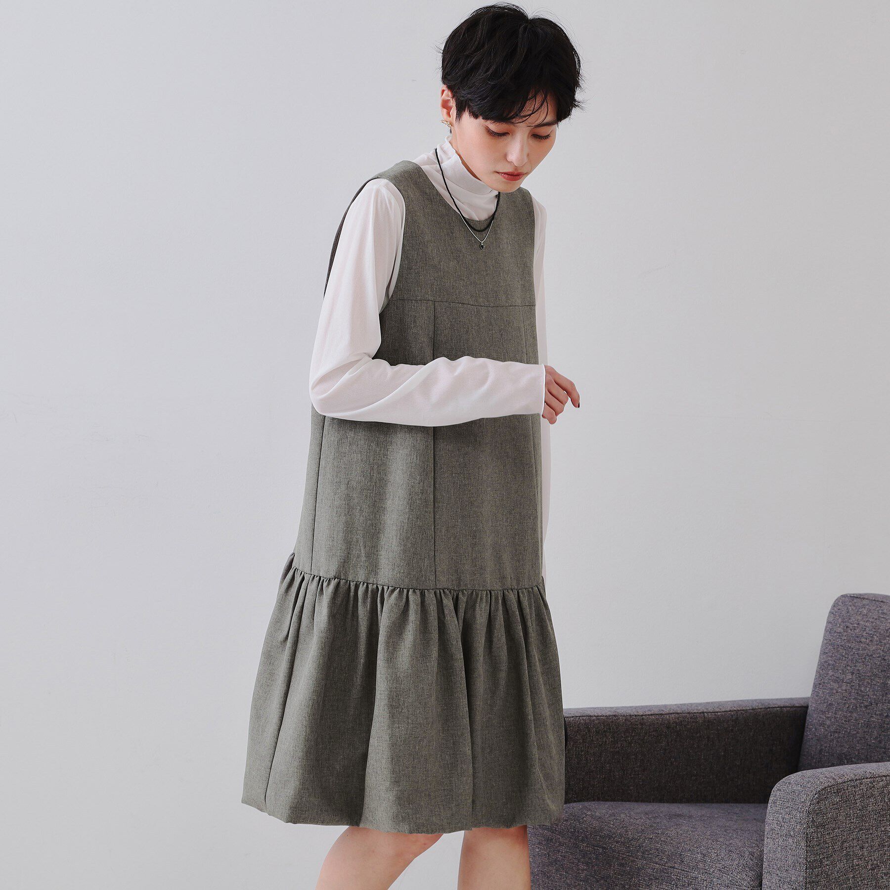 OPAQUE.CLIP「裾バルーンミニジャンスカ【洗濯機洗い可】」|ワンピース|グレー(012)