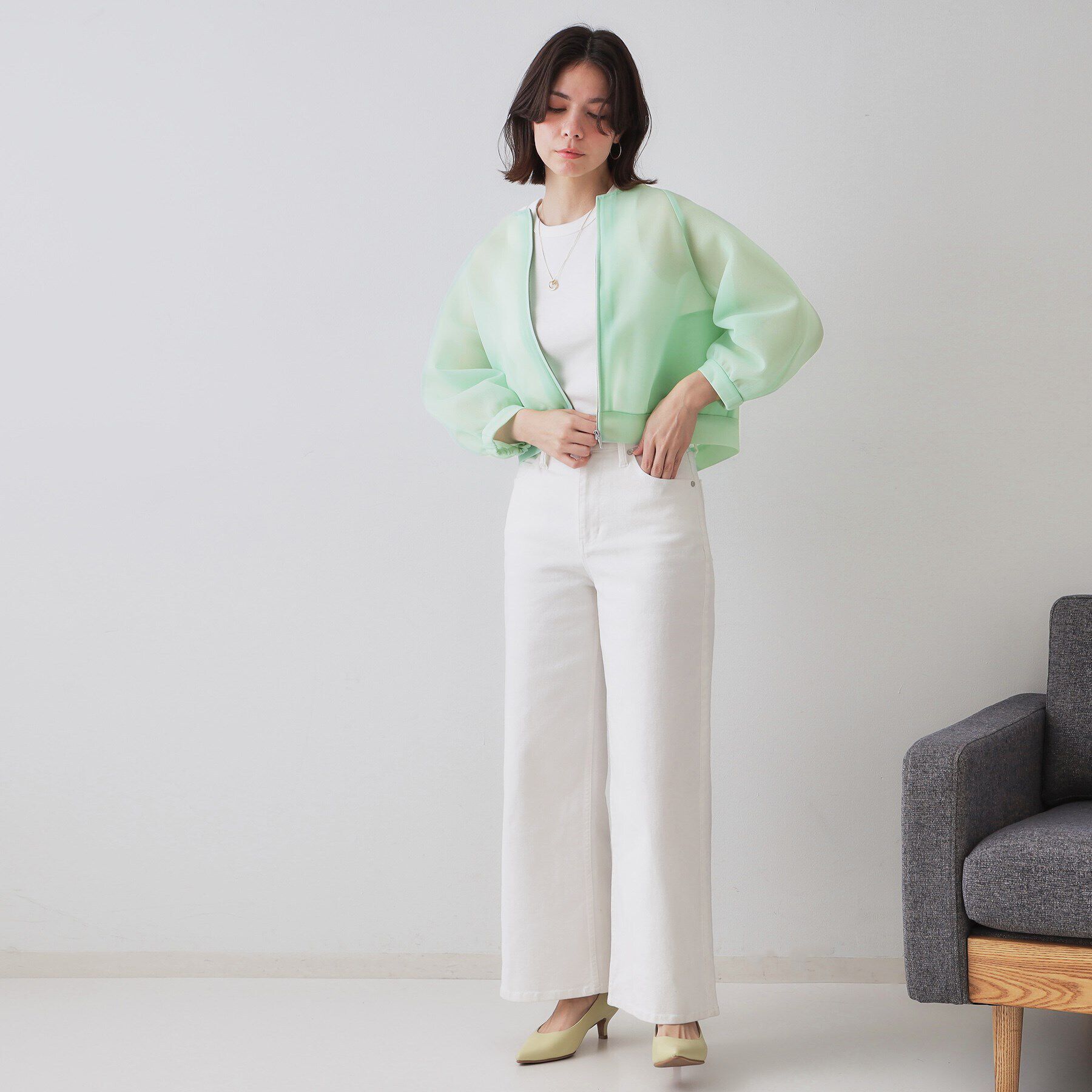 OPAQUE.CLIP「スポンディッシュシアーノーカラーブルゾン【洗濯機洗い可】」|ブルゾン・スタジャン|