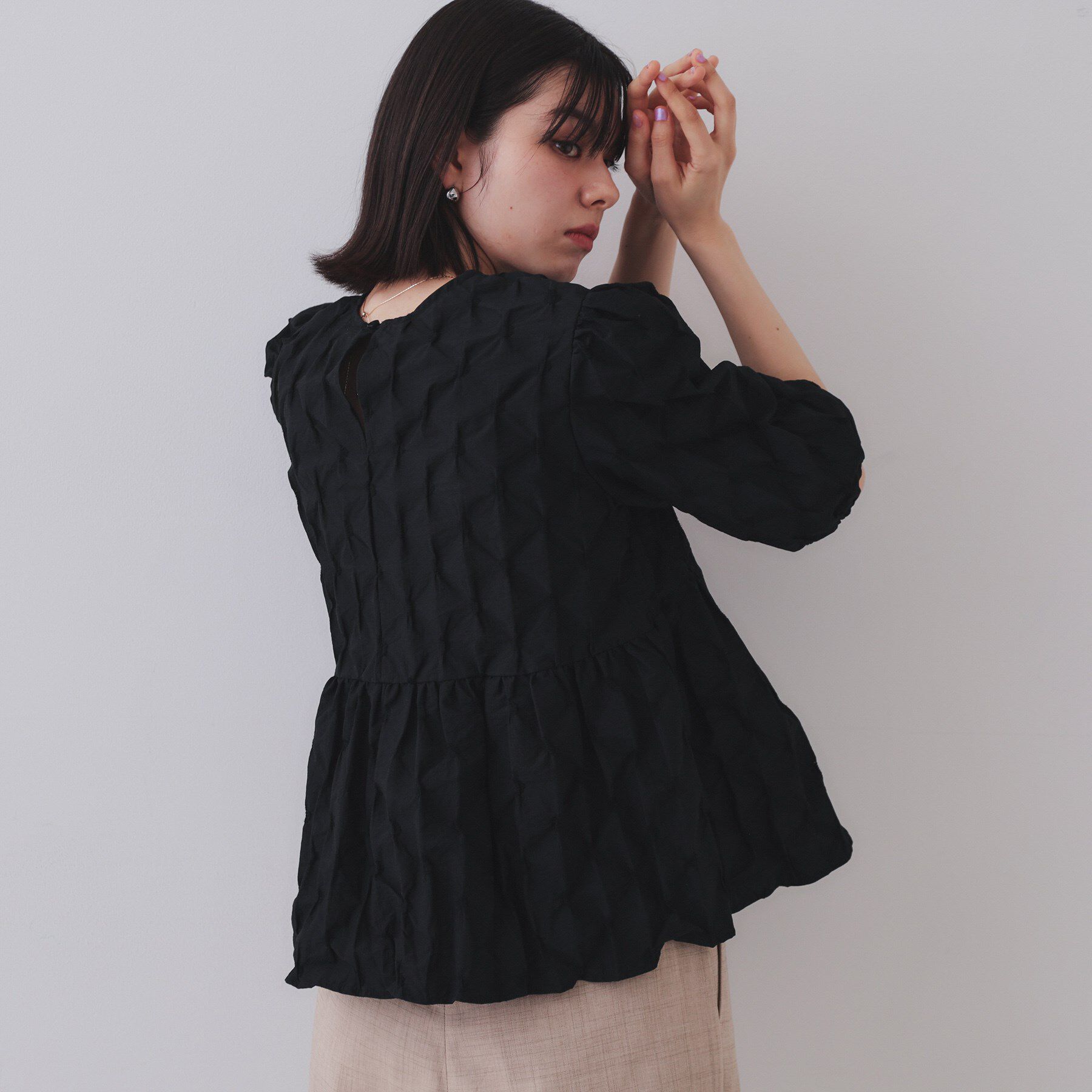 OPAQUE.CLIP「ふくれジャカードペプラムブラウス【洗濯機洗い可】」|シャツ・ブラウス|