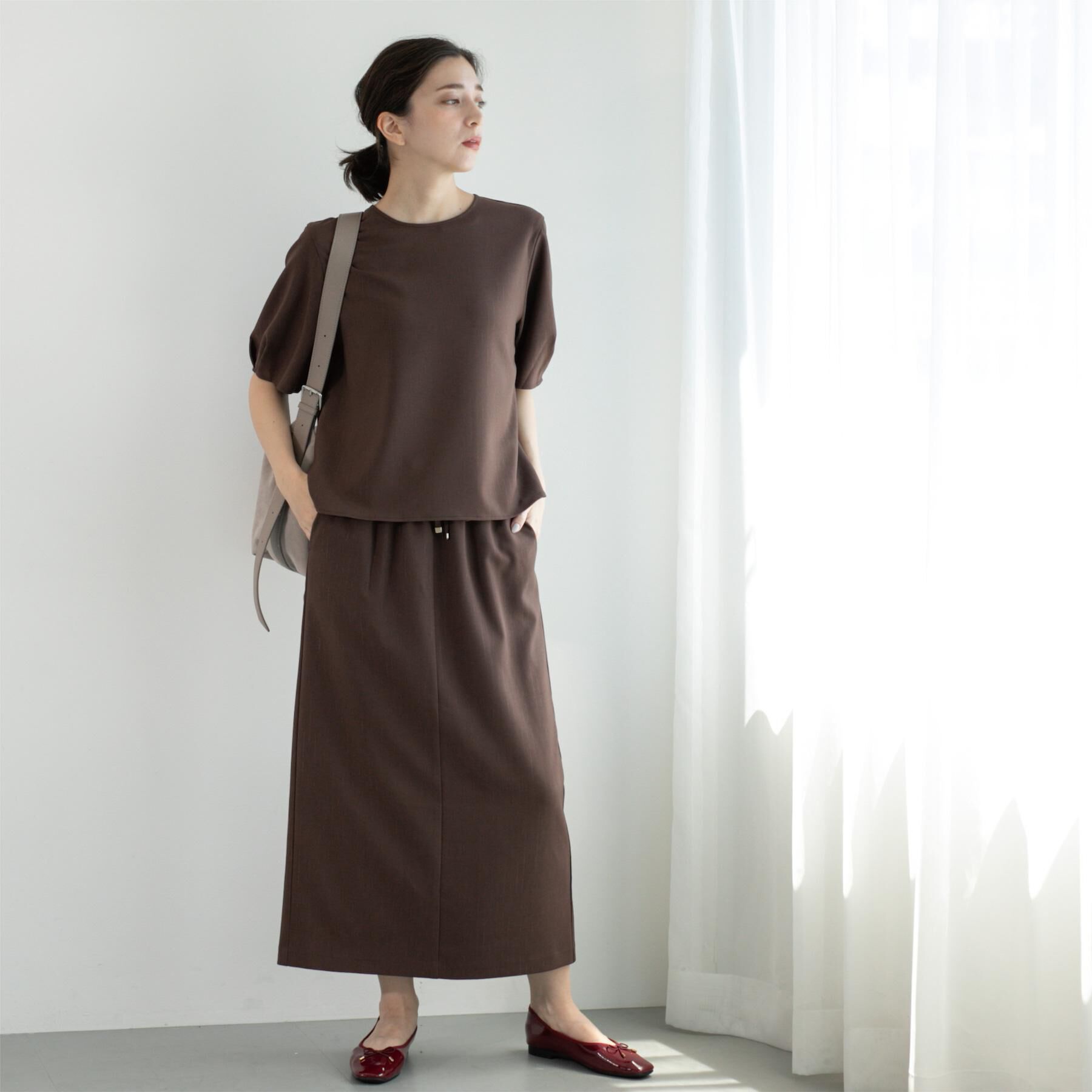 OPAQUE.CLIP「ラメストライプイージーナロースカート/セットアップ可【洗濯機洗い可/防シワ/吸水速乾】」|スカート|