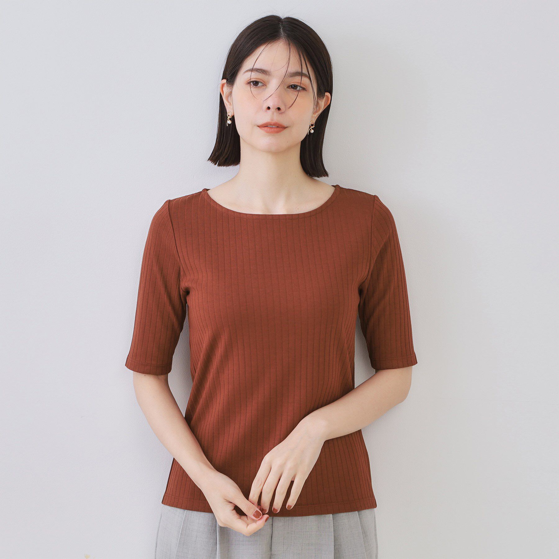 OPAQUE.CLIP「汗染み防止 ボートネックリブカットソー【洗濯機洗い可/抗ピル】」|Tシャツ・カットソー|