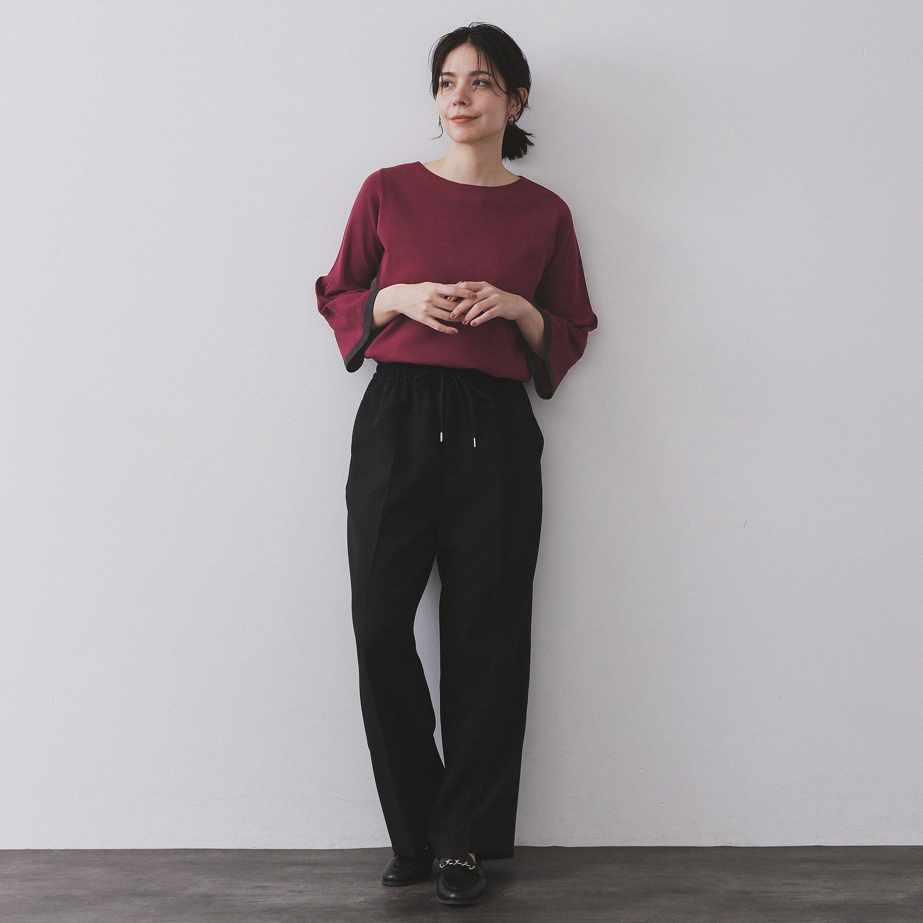 OPAQUE.CLIP「配色フレアスリーブニット【UVケア/洗濯機OK】」|ニット・セーター|