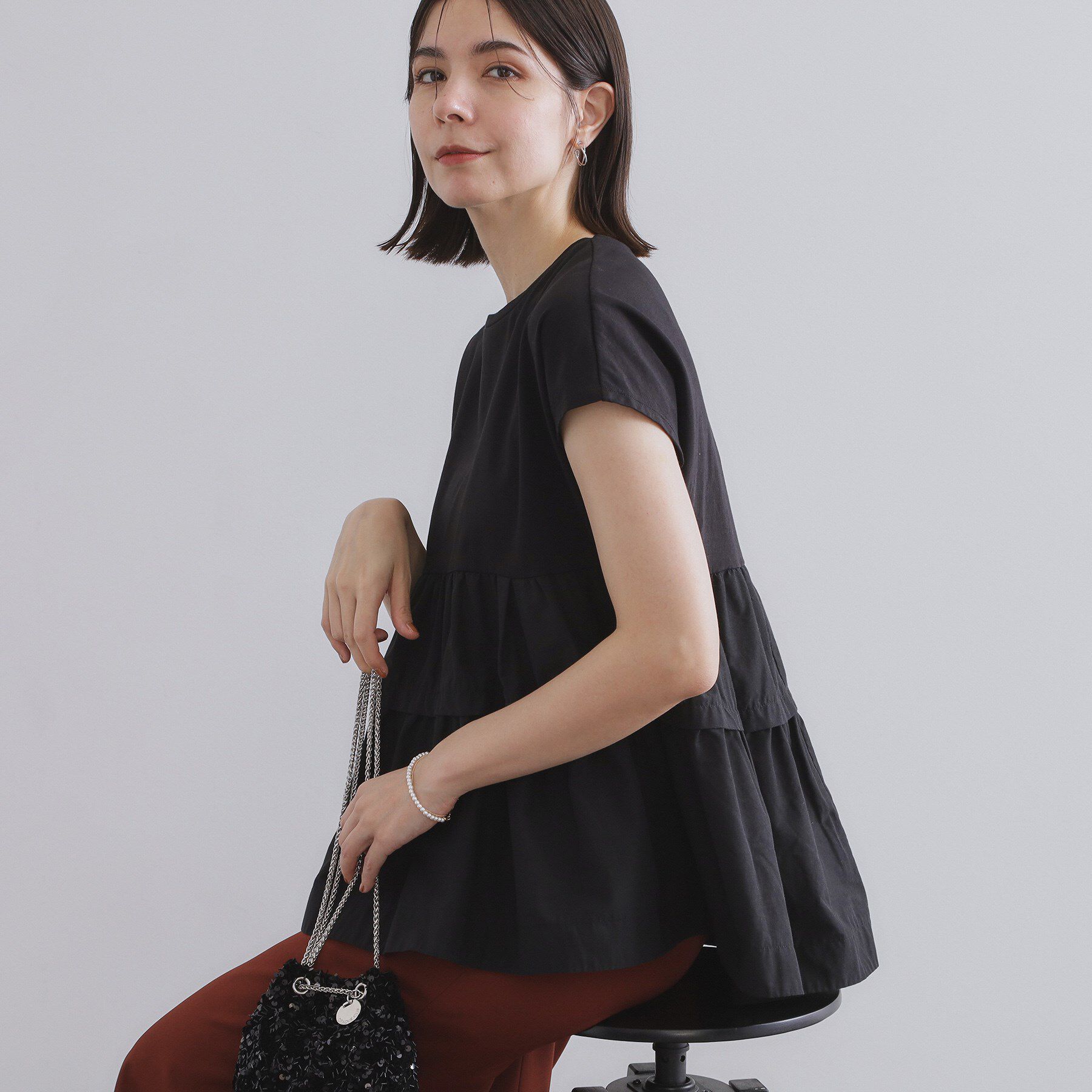 OPAQUE.CLIP「ドッキングティアードトップス【洗濯機洗い可】」|Tシャツ・カットソー|ブラック(019)