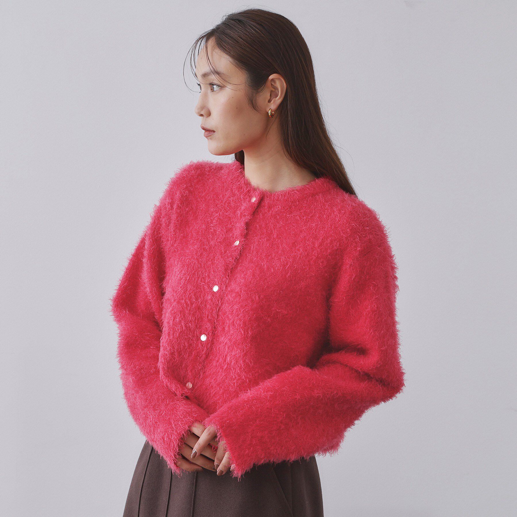 OPAQUE.CLIP「シャギーショートカーディガン【洗濯機OK】《6col》」|カーディガン|