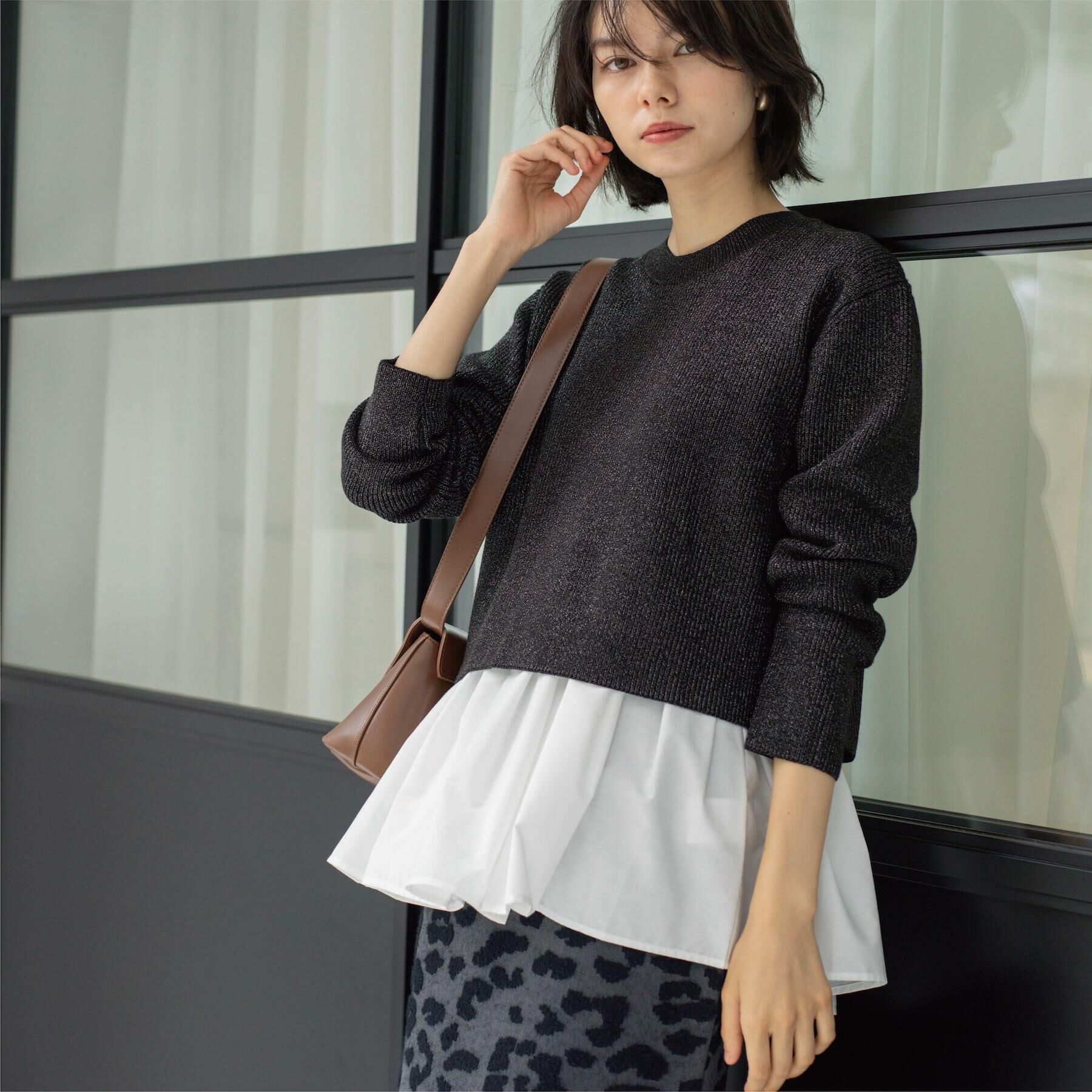 OPAQUE.CLIP「《ツインセット》ショートラメニット&times;フレアタンクトップ【洗濯機OK】」|その他|ブラック(619)