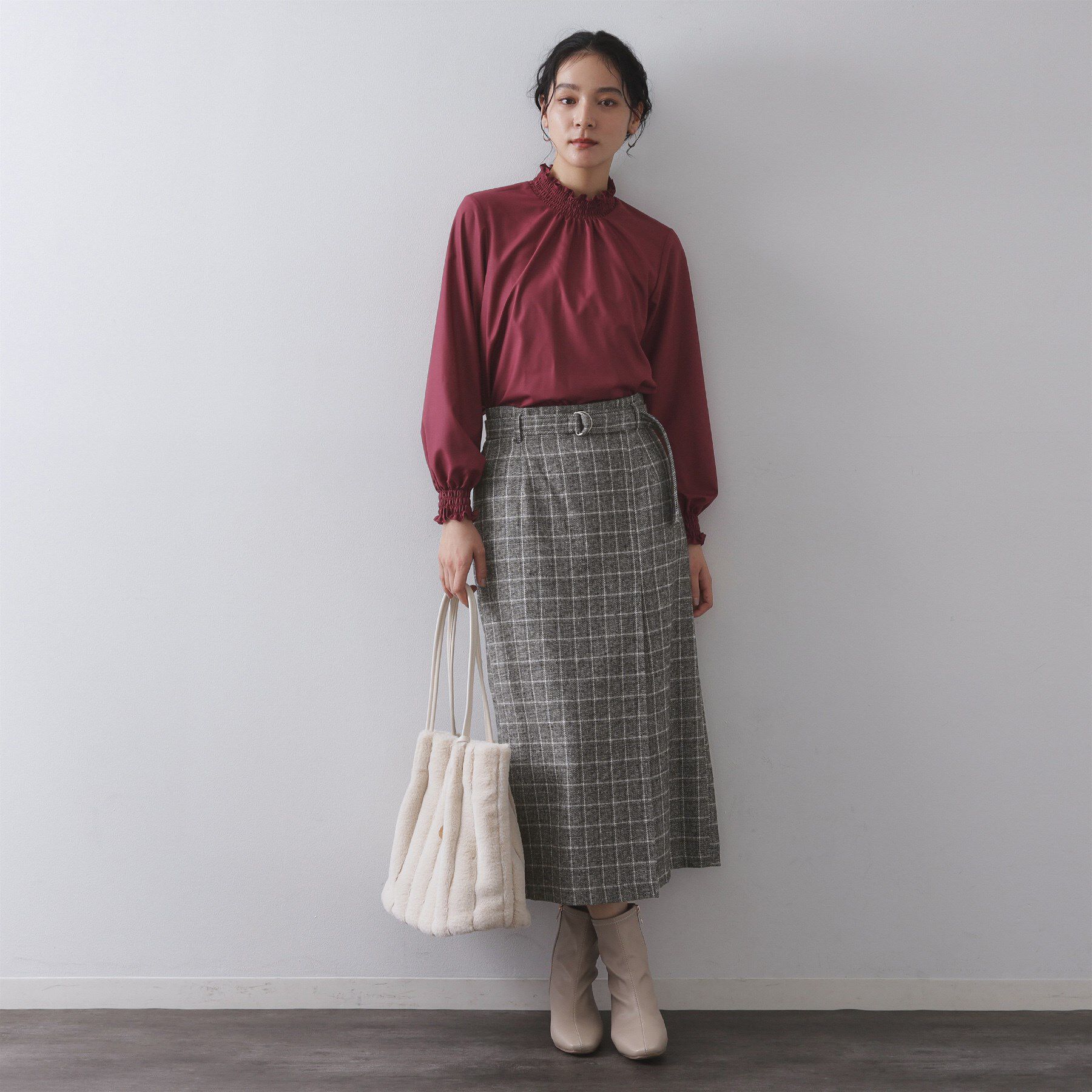 OPAQUE.CLIP「チェックツイード ラップ風ナロースカート【洗濯機OK】」|スカート|