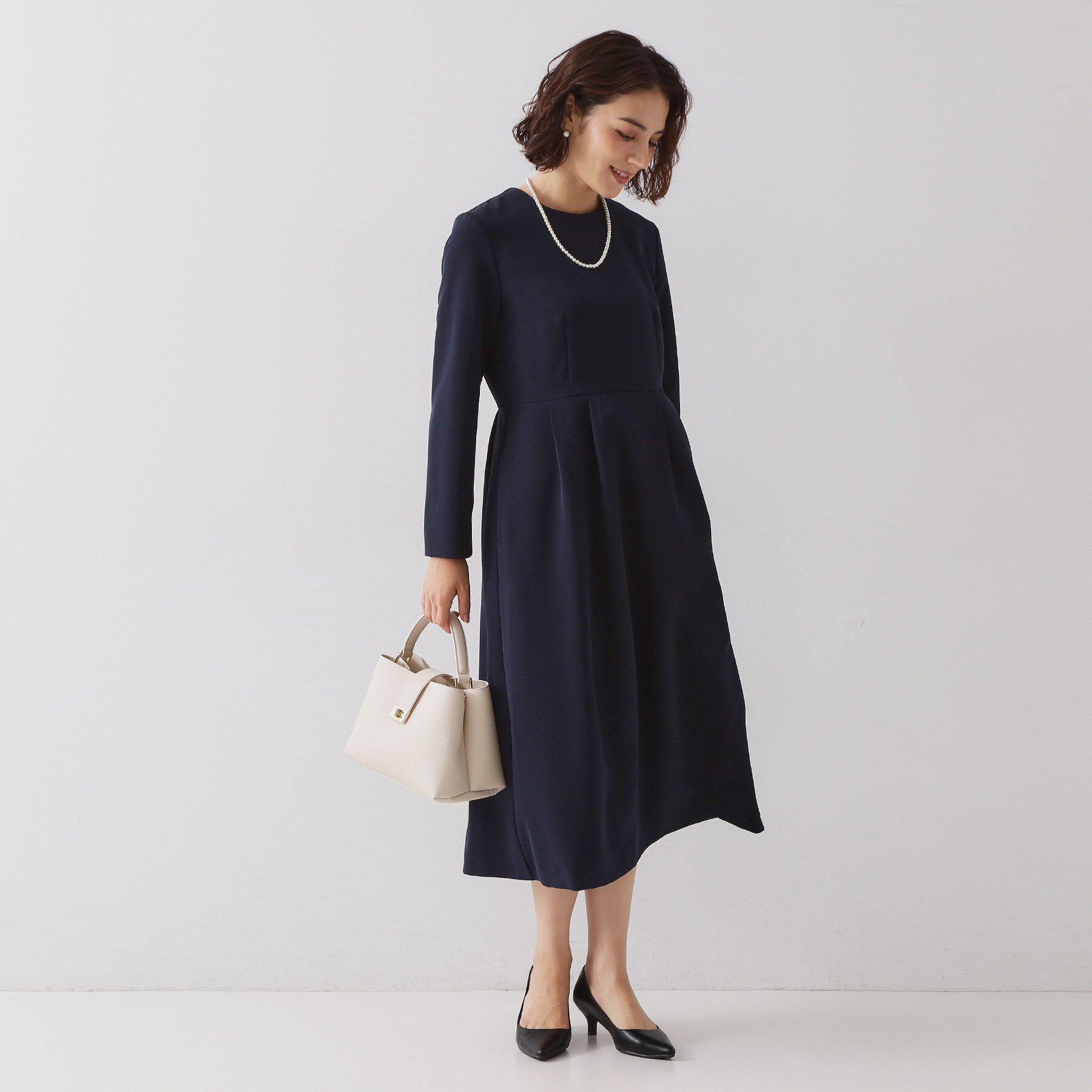OPAQUE.CLIP「《通勤対応》フィットアンドフレアワンピースダブルクロス【洗濯機OK】」|ワンピース|