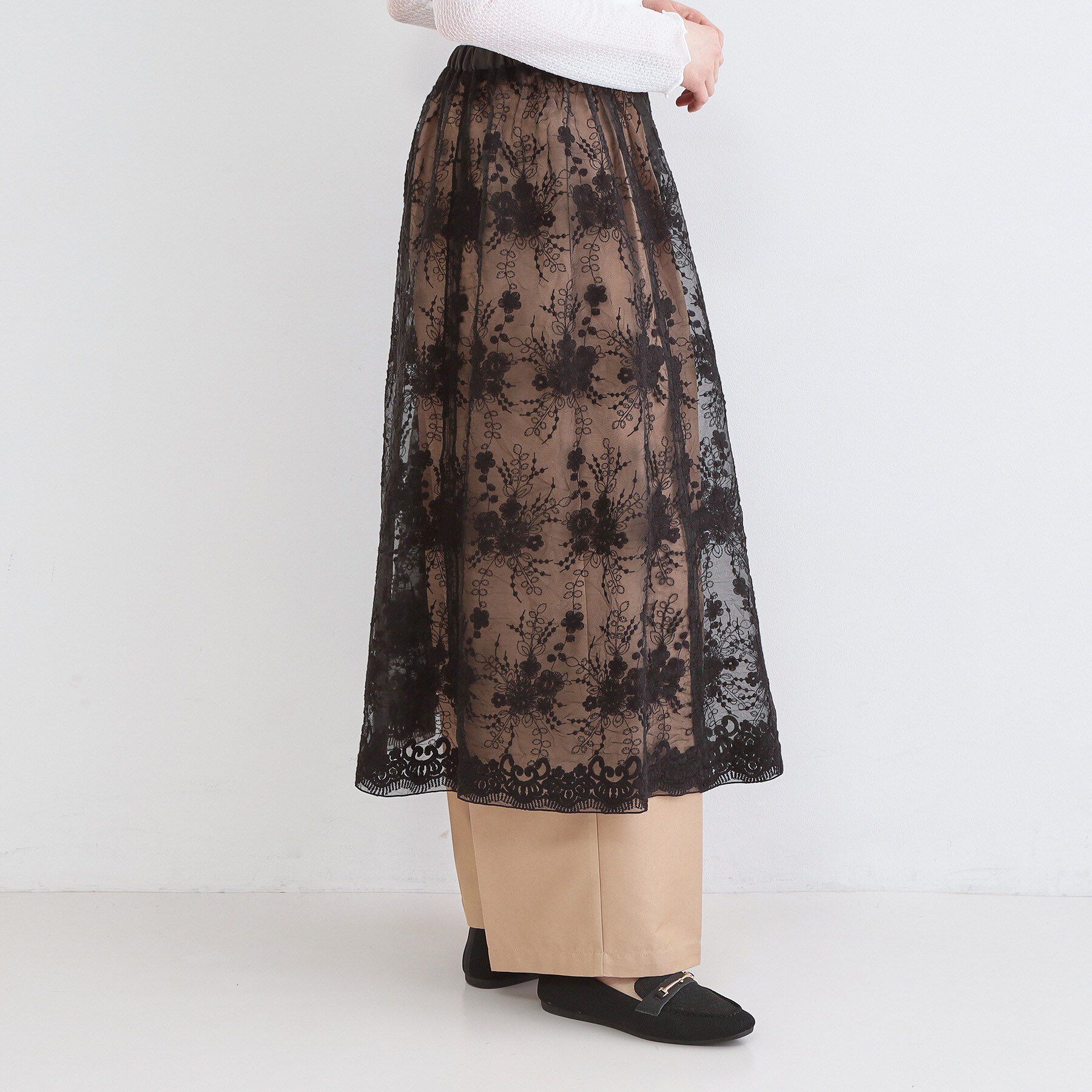 OPAQUE.CLIP「シアーレース刺繍レイヤードスカート【洗濯機OK】」|スカート|