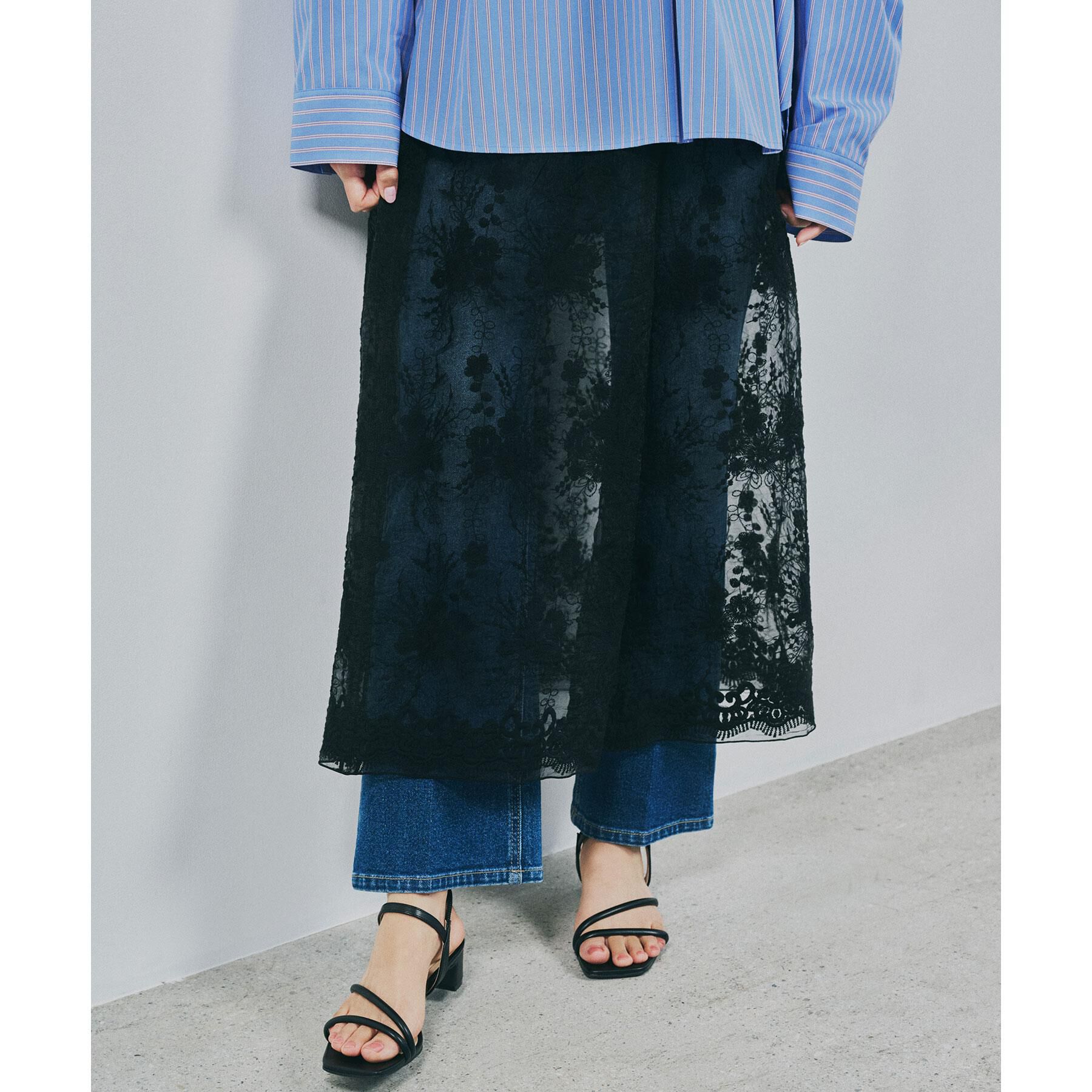 OPAQUE.CLIP「シアーレース刺繍レイヤードスカート【洗濯機OK】」|スカート|