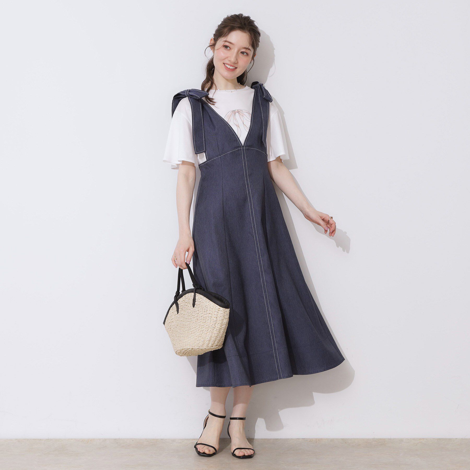 Couture broach「デニムライク肩リボンワンピース」|ワンピース|