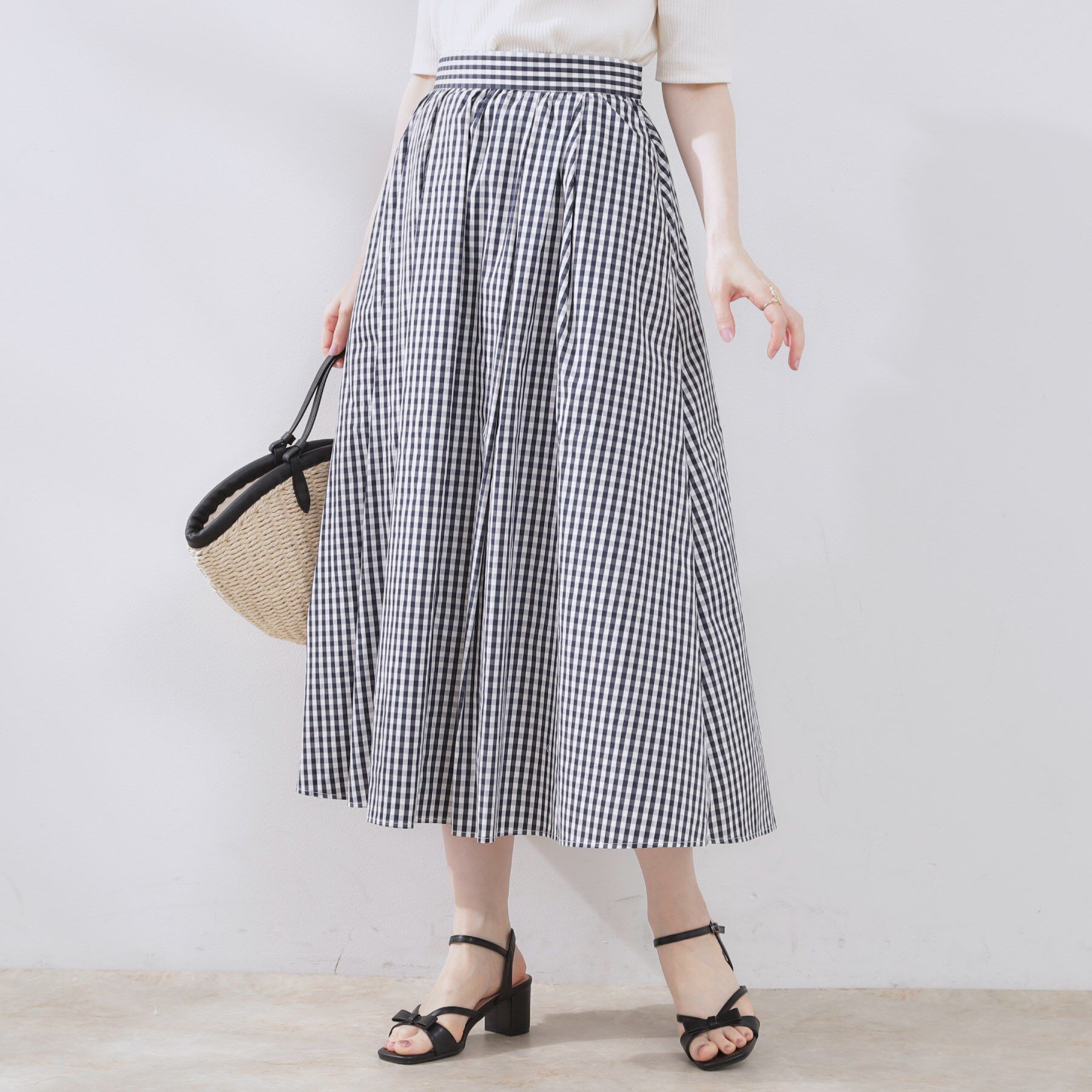 Couture broach「【大人可愛い・ゴム仕様】ギンガムチェック　タック＆ギャザースカート」|スカート|