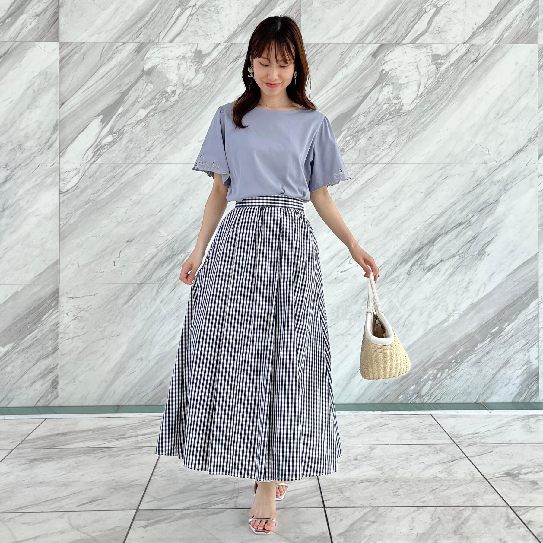 Couture broach「【大人可愛い・ゴム仕様】ギンガムチェック　タック＆ギャザースカート」|スカート|