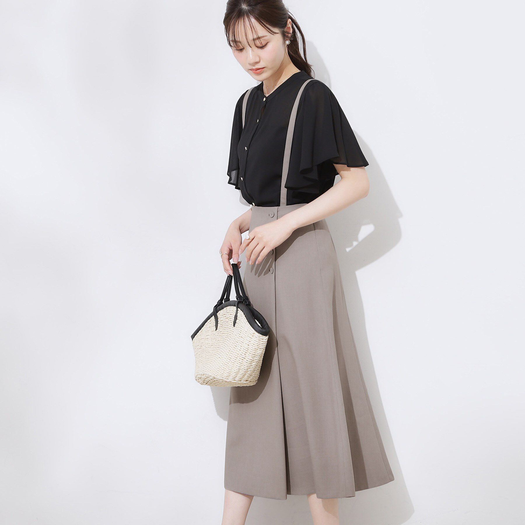 Couture broach「【2WAY・通勤・きれいめ】リネンライク サス付きスカート」|ジャンパースカート|