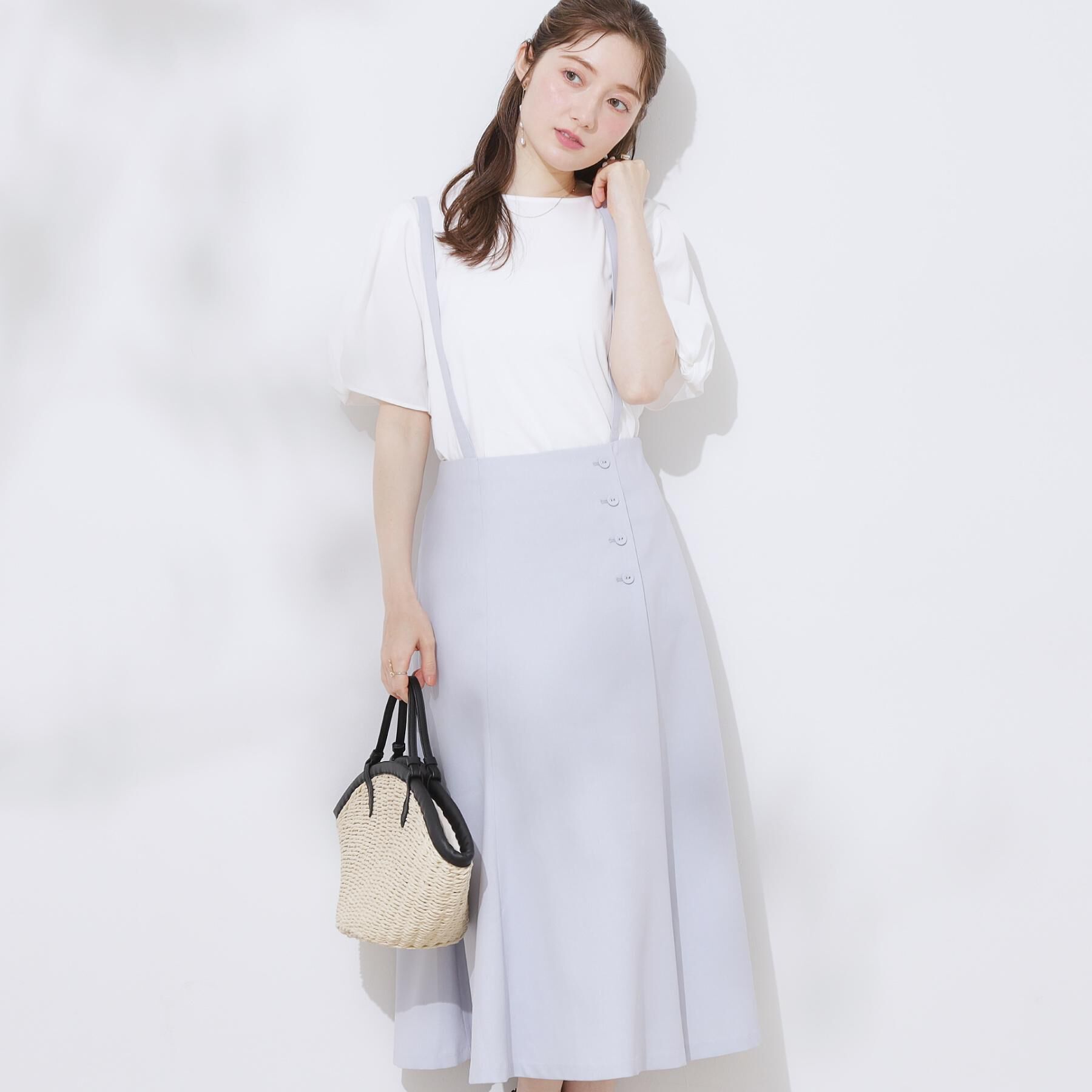 Couture broach「【2WAY・通勤・きれいめ】リネンライク サス付きスカート」|ジャンパースカート|