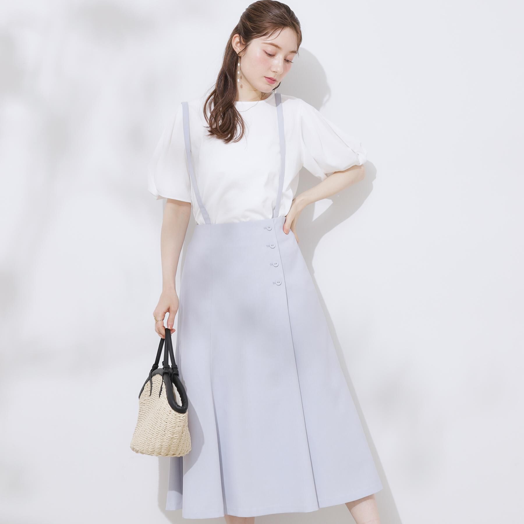 Couture broach「【2WAY・通勤・きれいめ】リネンライク サス付きスカート」|ジャンパースカート|