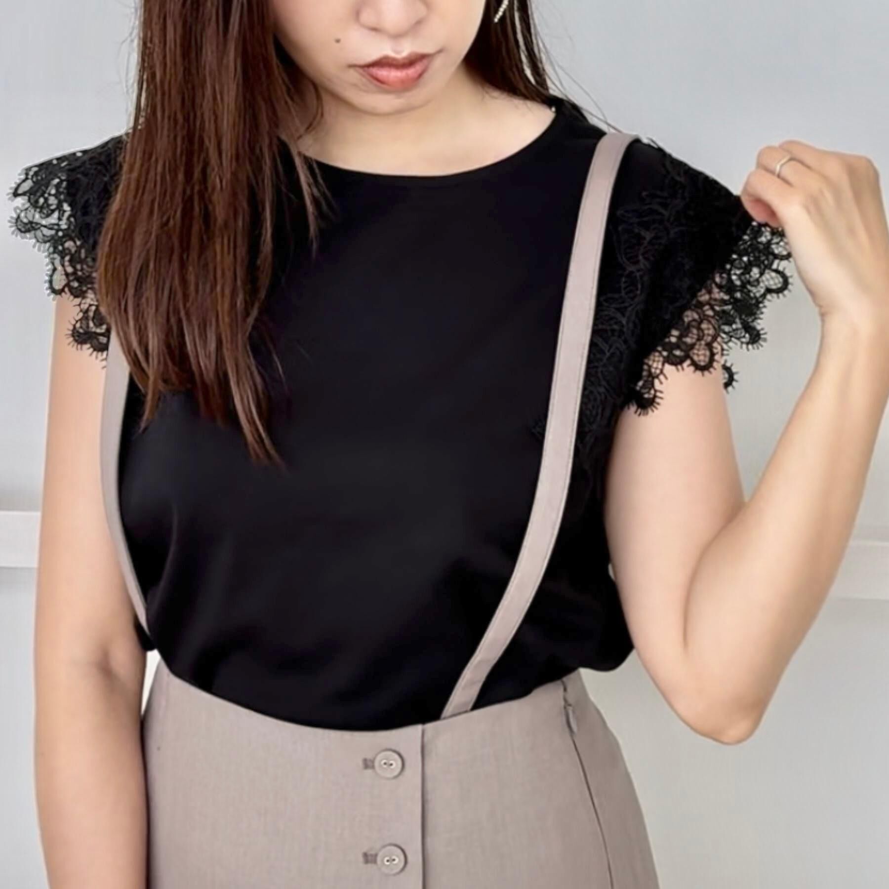 Couture broach「【マシンウォッシャブル・UVケア・接触冷感】フレンチ肩レースカットソー」|Tシャツ・カットソー|