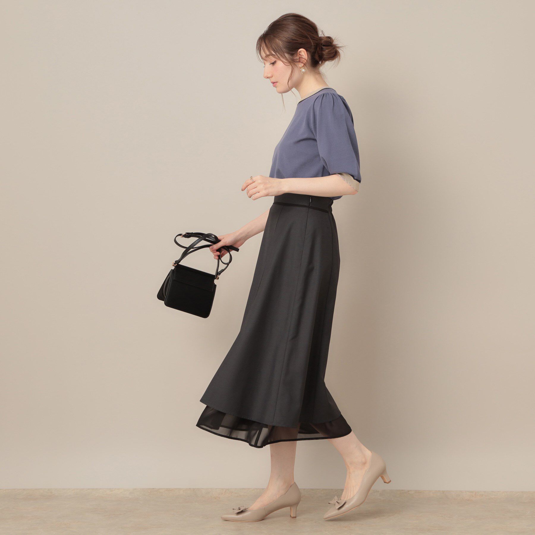 Couture broach「【5分袖・華奢見え・通勤】配色スカラ5分袖ニット」|ニット・セーター|