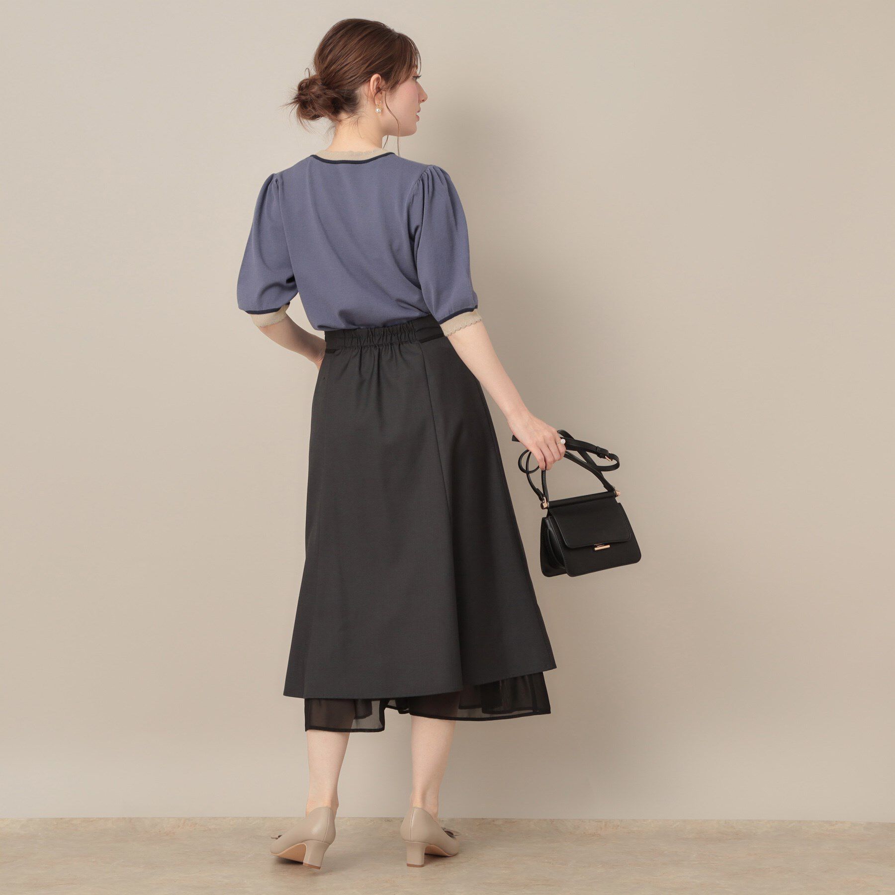 Couture broach「【5分袖・華奢見え・通勤】配色スカラ5分袖ニット」|ニット・セーター|