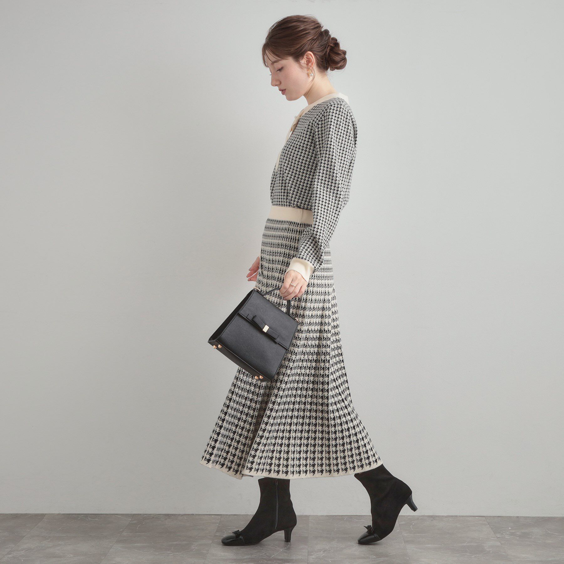 Couture broach「【クラシカル・大人レディ】千鳥ジャカードパール調タイニットトップス」|ニット・セーター|