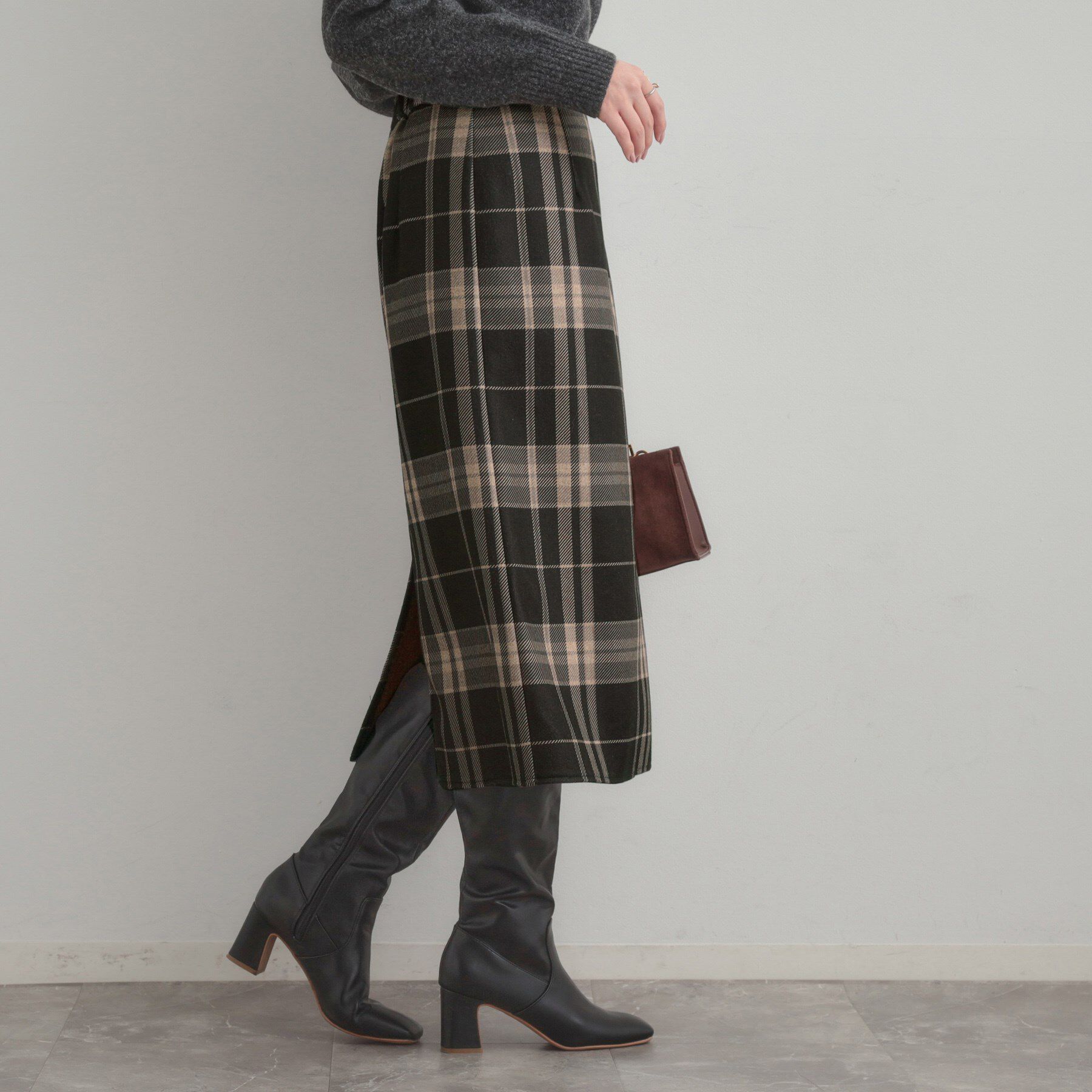 Couture broach「【洗える/微起毛】Iライン チェックスカート」|スカート|