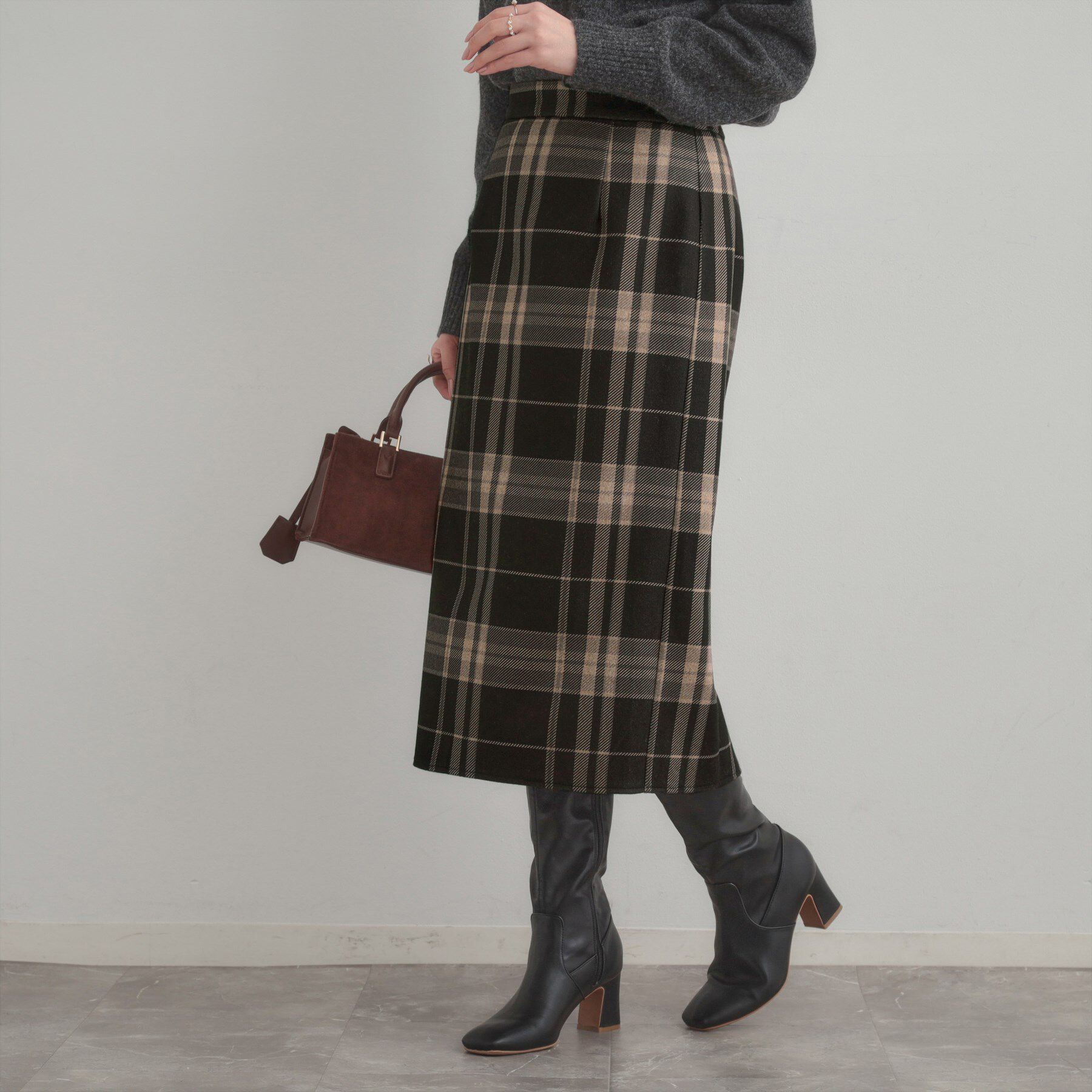 Couture broach「【洗える/微起毛】Iライン チェックスカート」|スカート|チャコールグレー(2