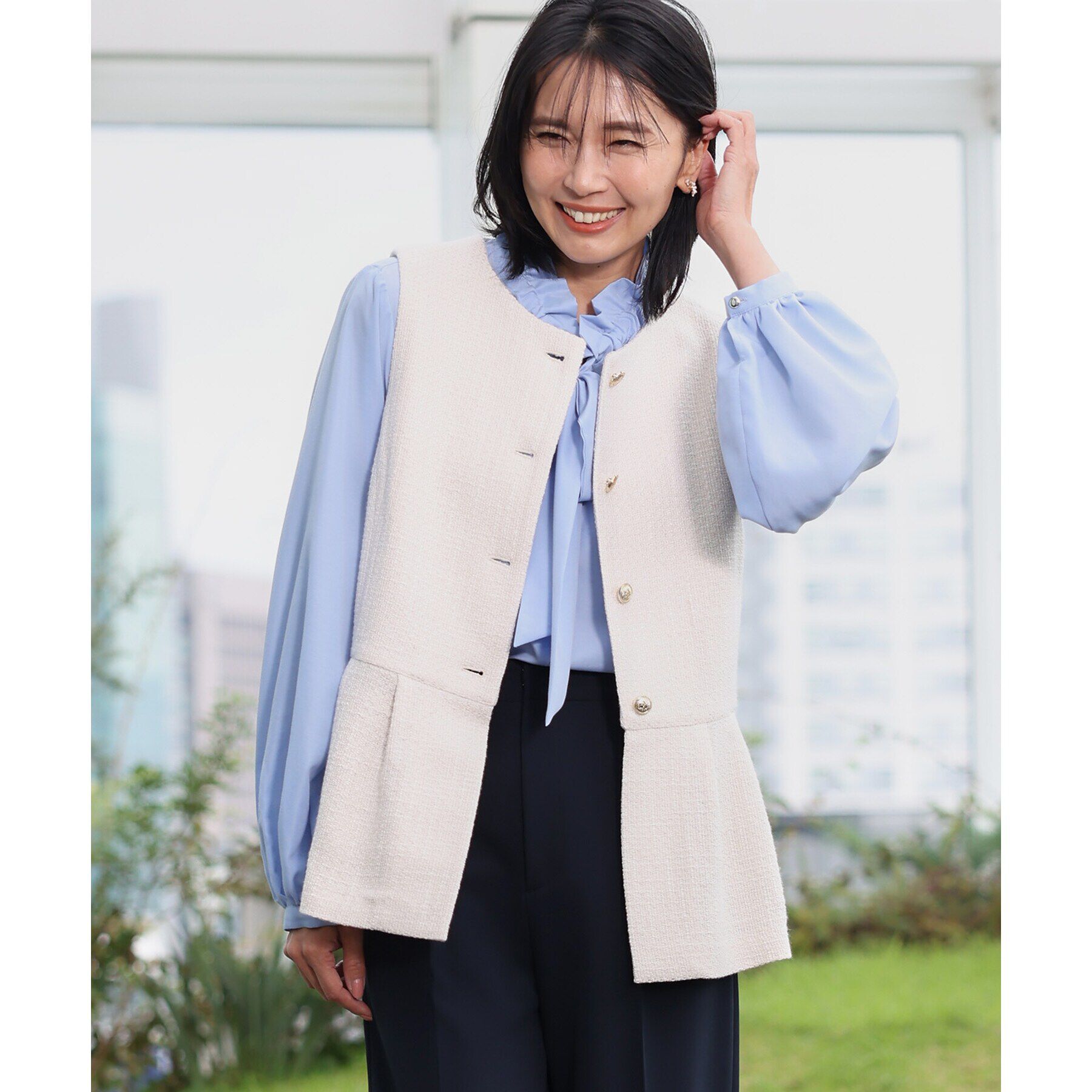 THE SHOP TK「【ONOFF活躍/セレモニー】ツイードペプラムジレ/洗える」|ベスト・ジレ|アイボリー(404)