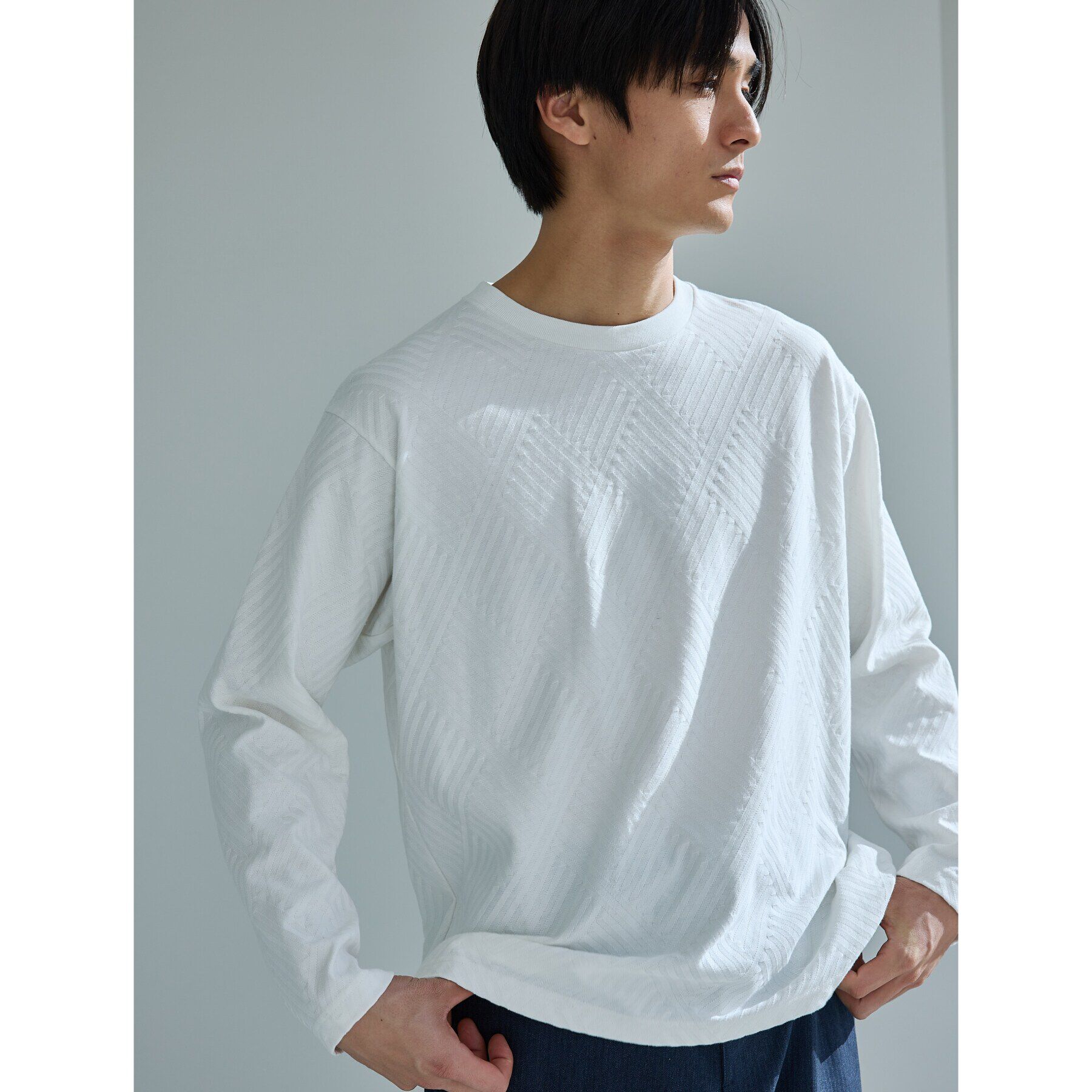 THE SHOP TK「リンクスジャカード長袖Tシャツ ON／OFF兼用」|Tシャツ・カットソー|オフホワイト(003
