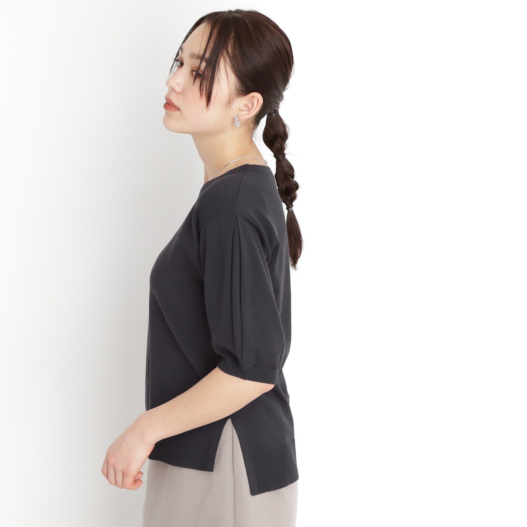 THE SHOP TK「【接触冷感/体型カバー】袖タック6分袖ニット/洗濯機OK/UVケア」|ニット・セーター|