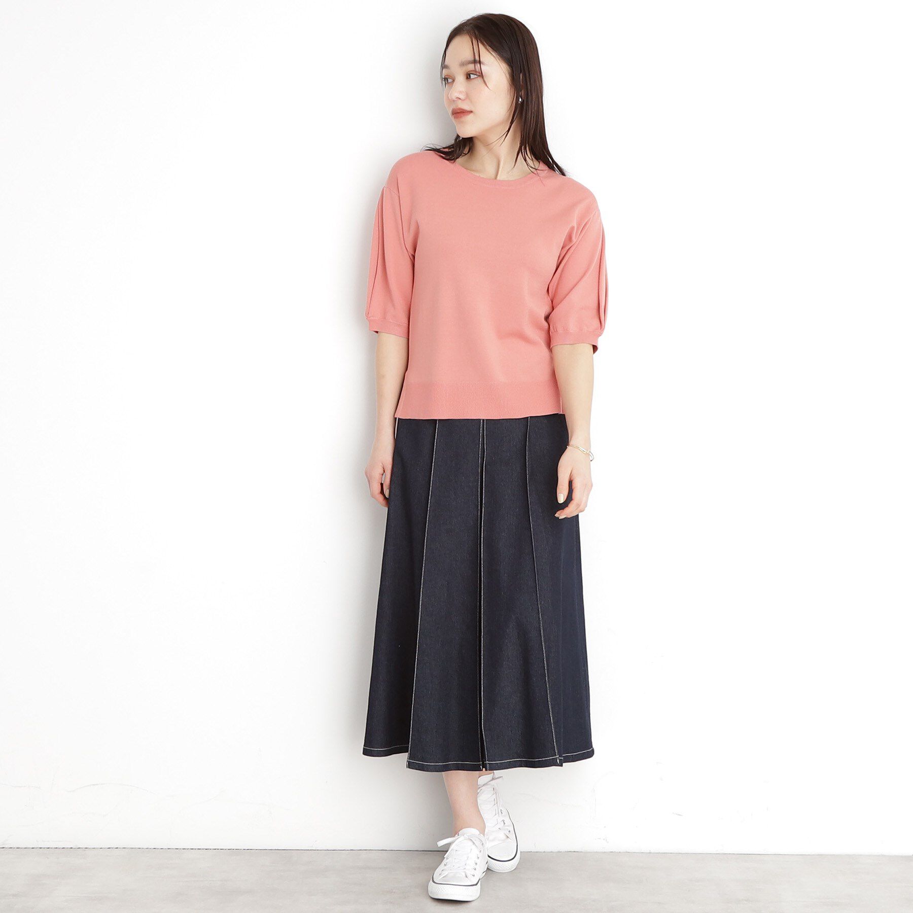 THE SHOP TK「【接触冷感/体型カバー】袖タック6分袖ニット/洗濯機OK/UVケア」|ニット・セーター|