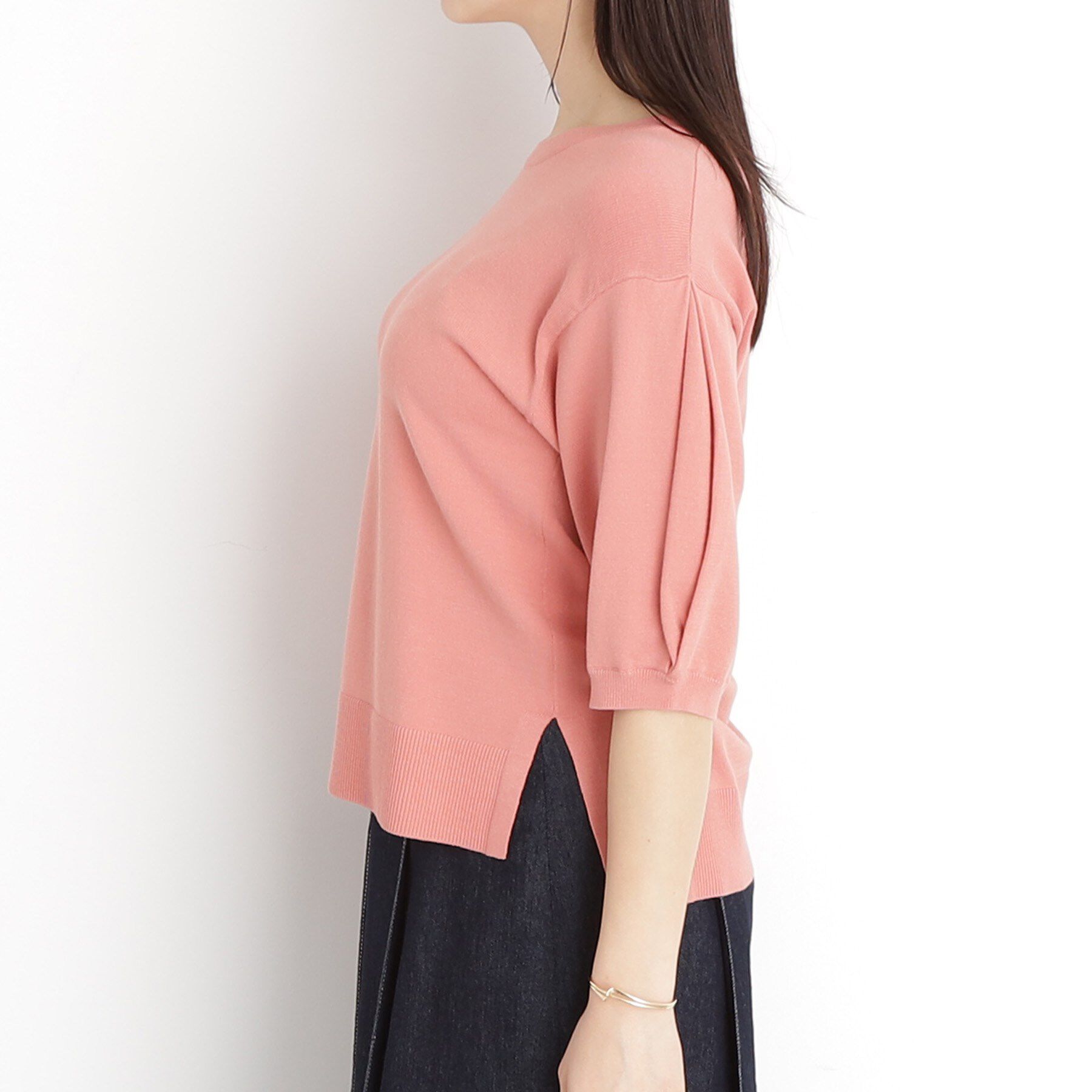 THE SHOP TK「【接触冷感/体型カバー】袖タック6分袖ニット/洗濯機OK/UVケア」|ニット・セーター|