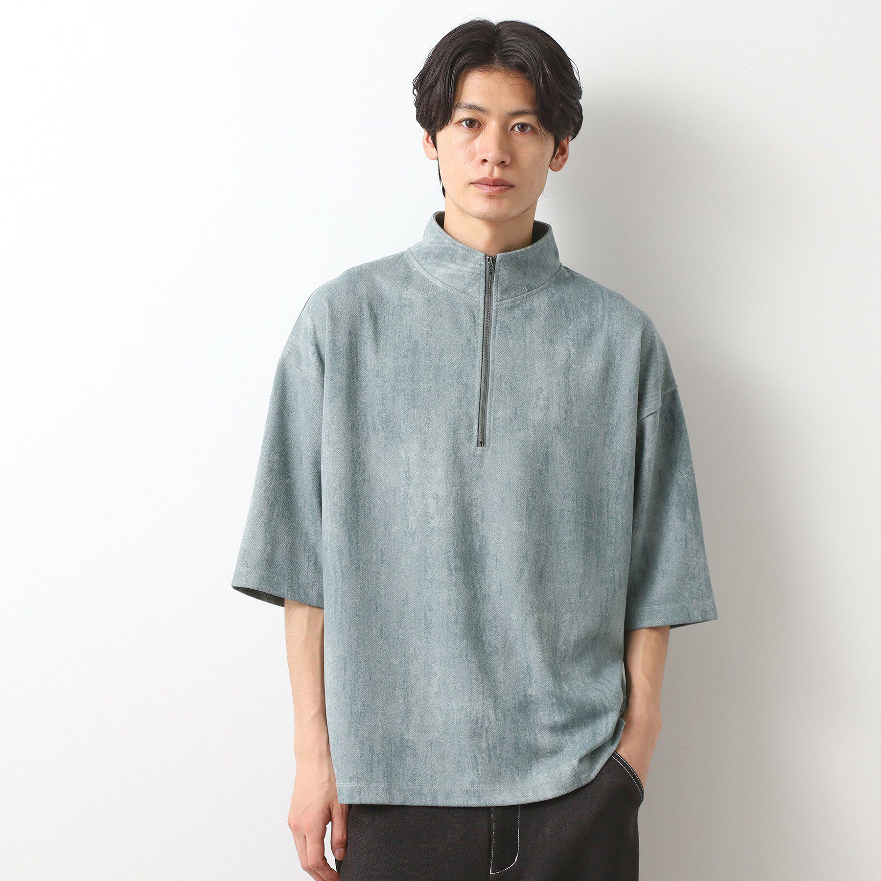 THE SHOP TK「スウェードプリントハーフジッププルオーバー　【オーバーサイズ/洗濯機OK】」|Tシャツ・カットソー|ミントグリーン(02