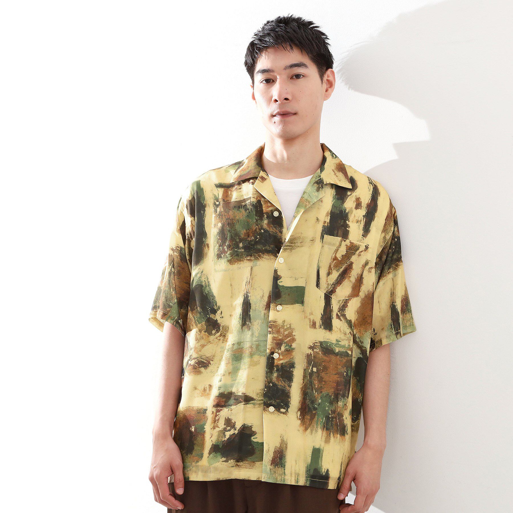 THE SHOP TK「アートプリントメッシュ半袖シャツ　【洗濯機OK】」|シャツ・ブラウス|ベージュ(452)