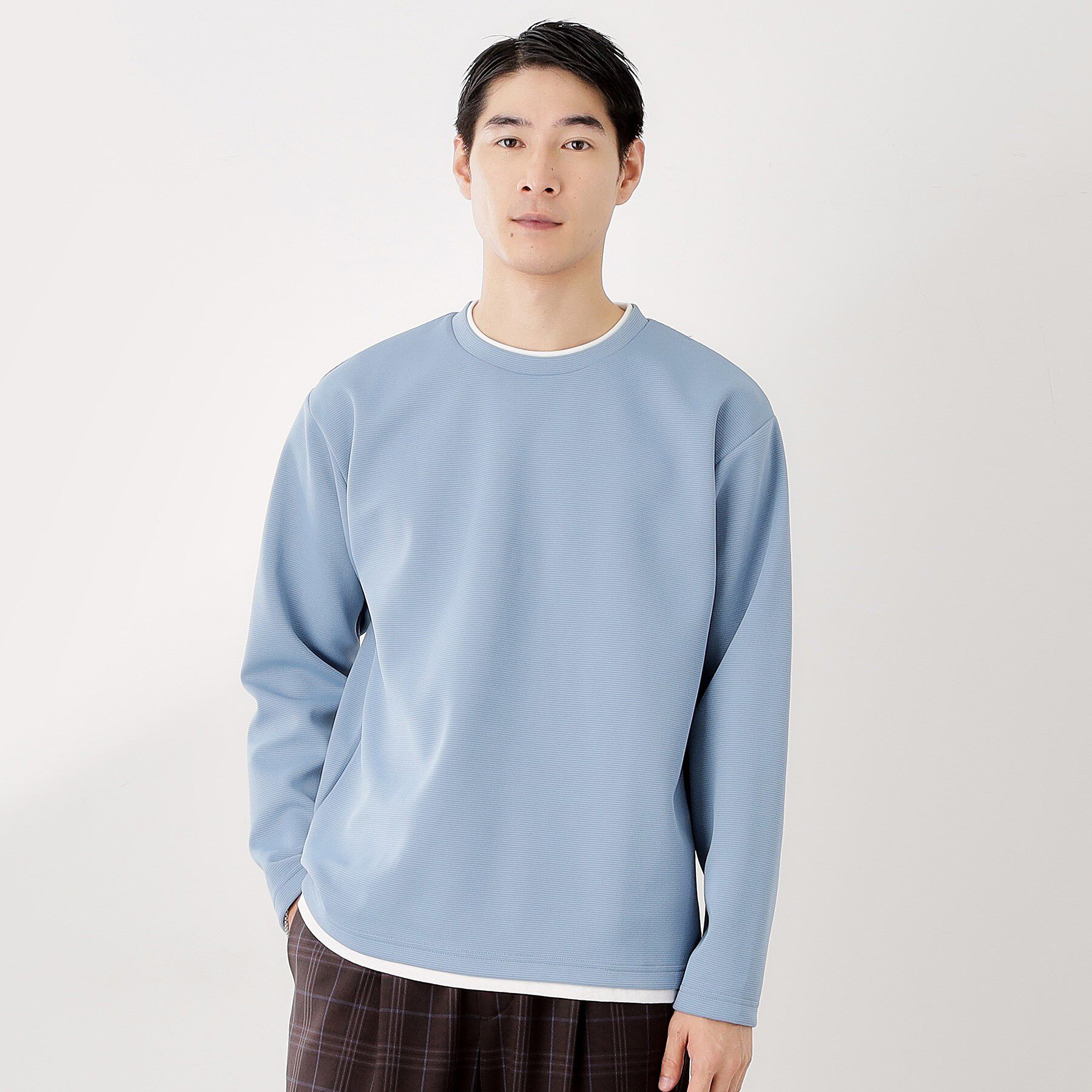 THE SHOP TK「【ラクして決まる！】レイヤード風長袖Tシャツ 洗濯機OK」|Tシャツ・カットソー|ブルー(092)