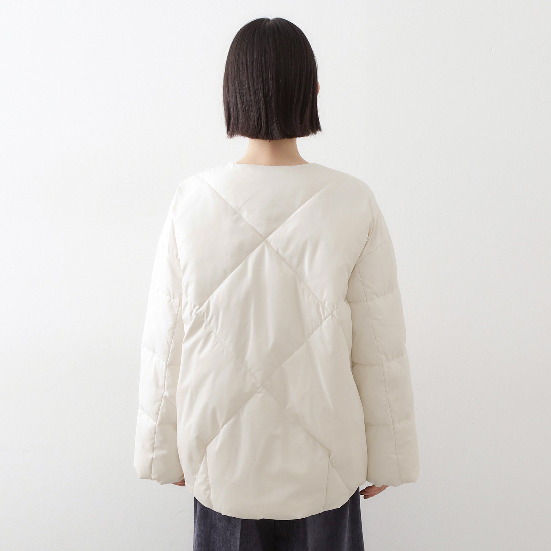 THE SHOP TK「きれいめにもカジュアルにも ノーカラーキルトジャケット」|ダウン|