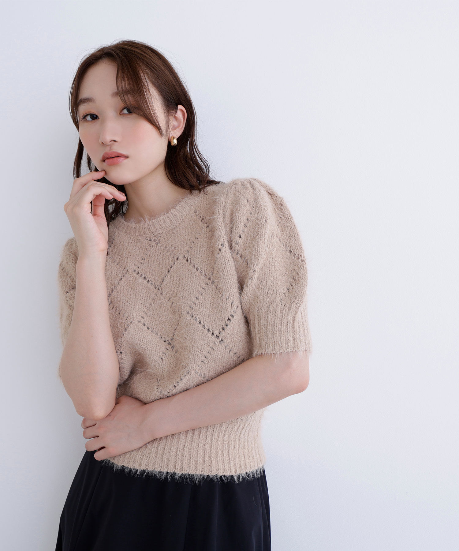  「シャギーアイレットニット」|ニット・セーター|ベージュ