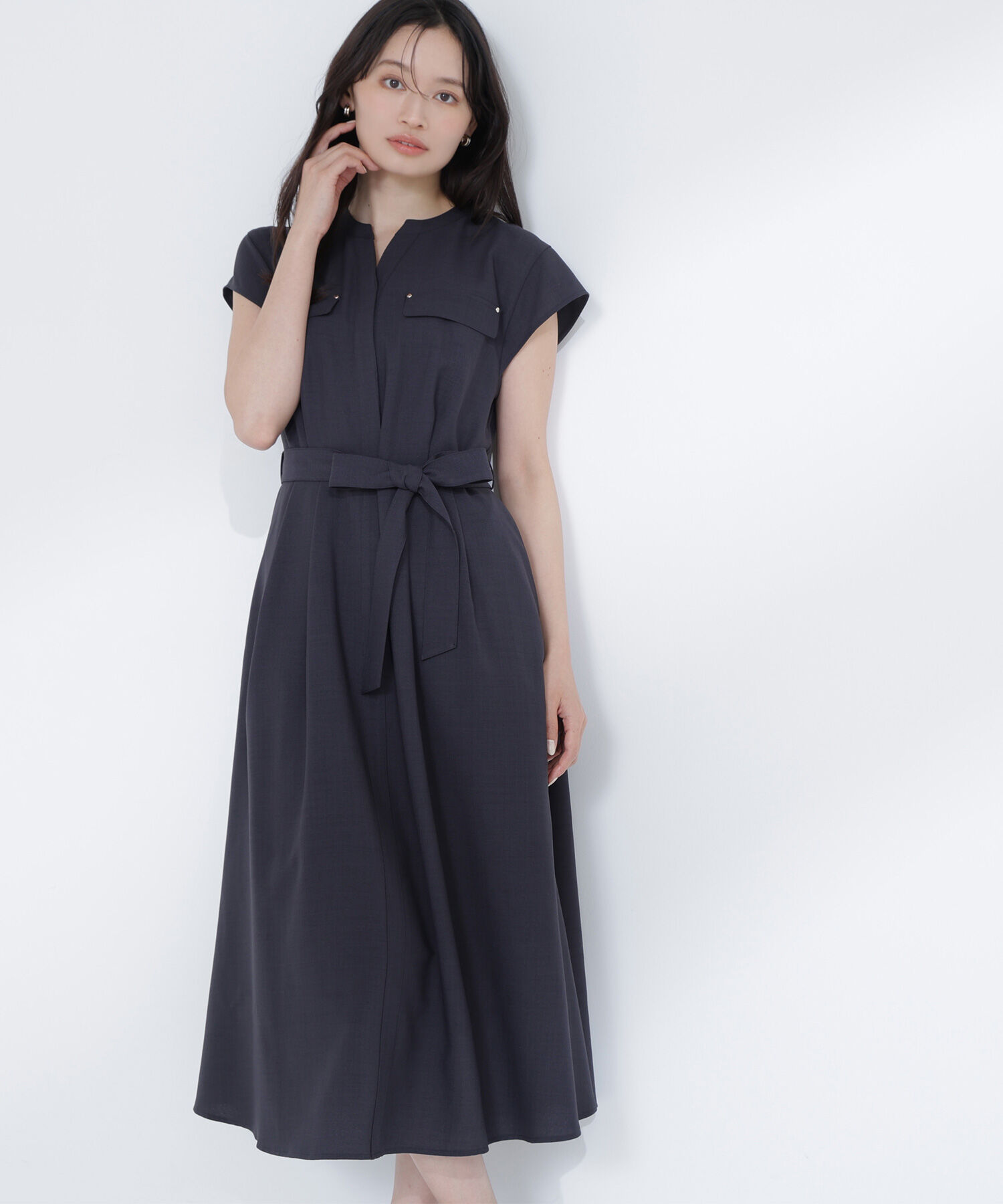  「スキッパーポケットシャツワンピース」|ワンピース|