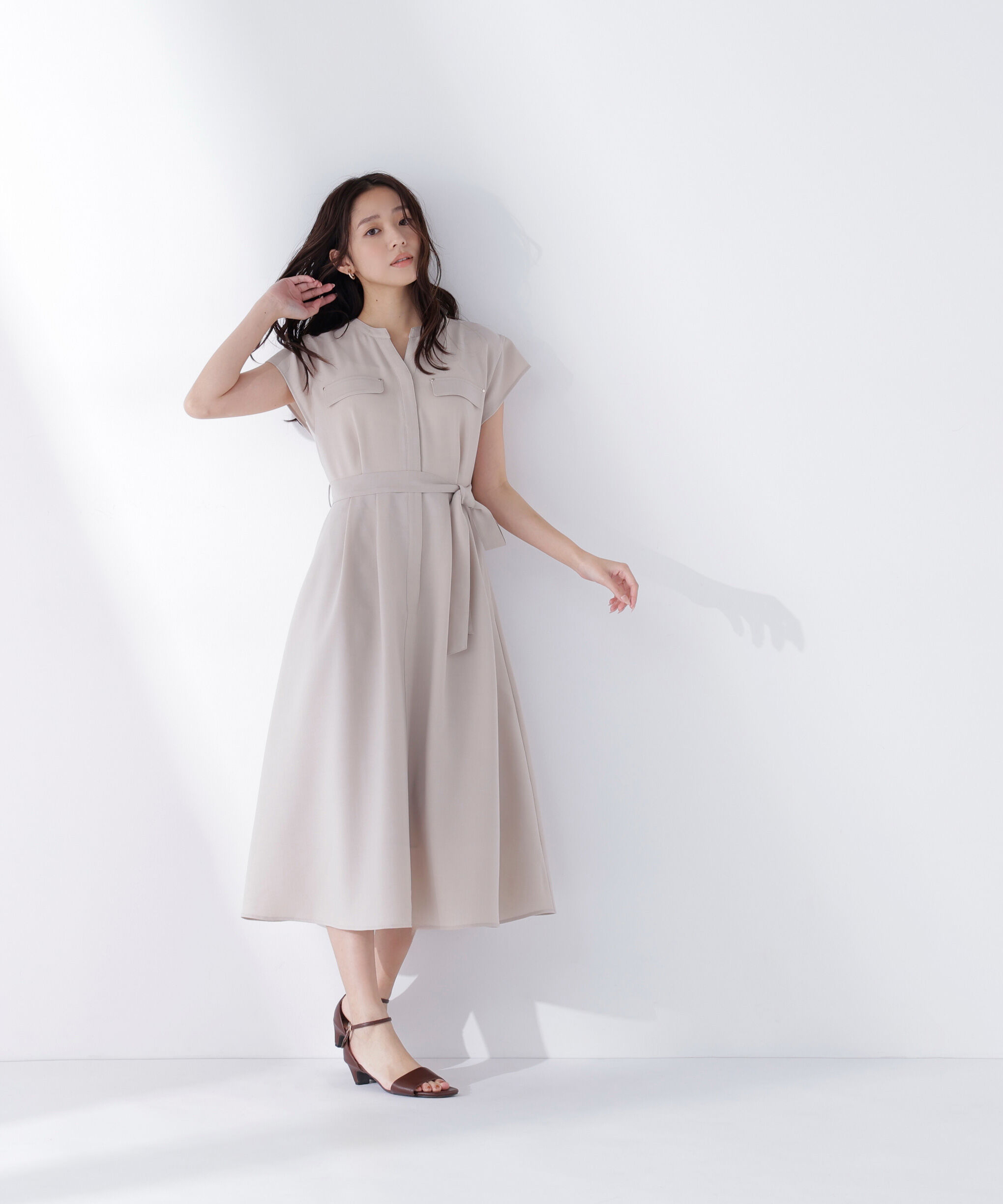  「スキッパーポケットシャツワンピース」|ワンピース|