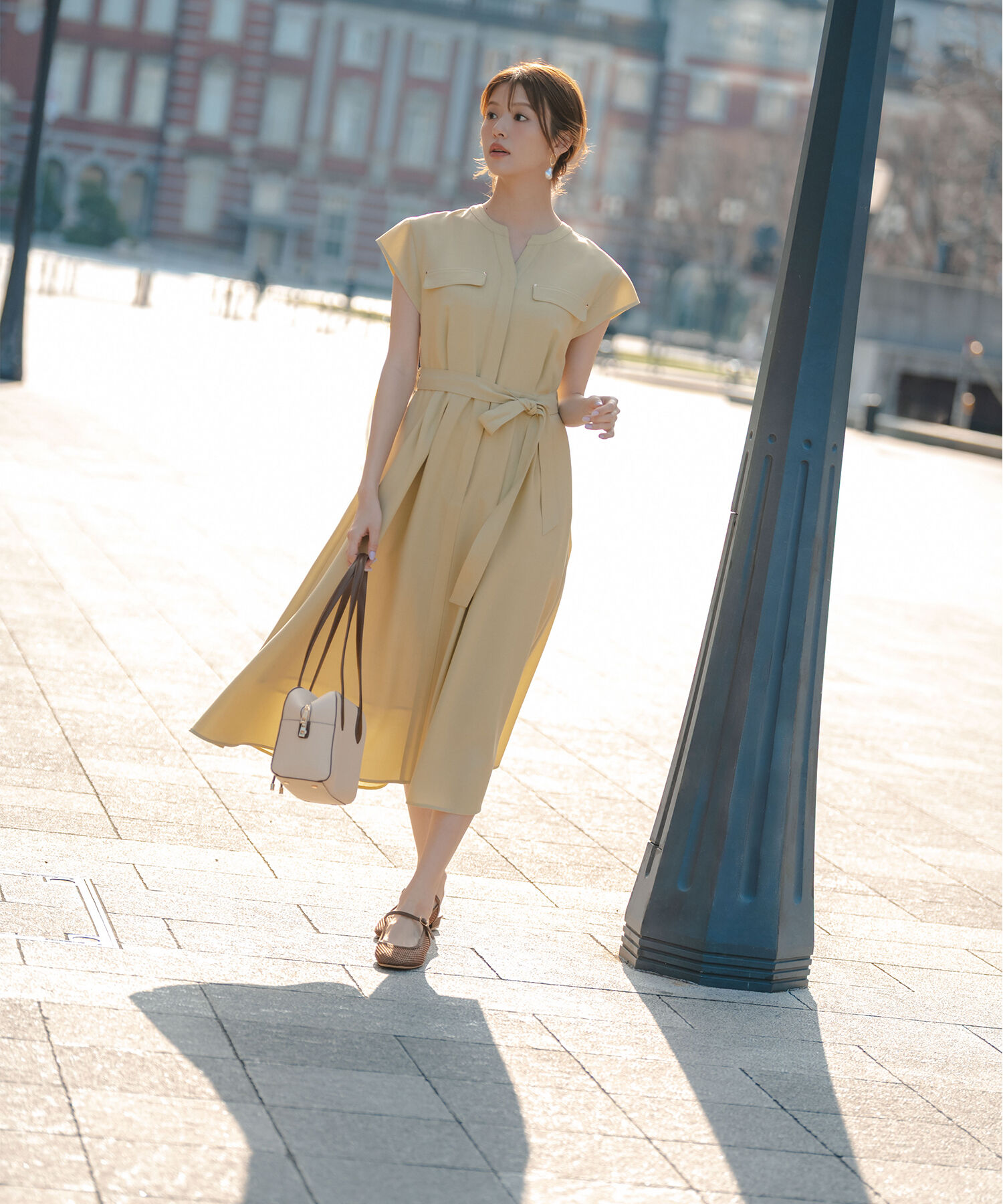  「スキッパーポケットシャツワンピース」|ワンピース|ライムグリー