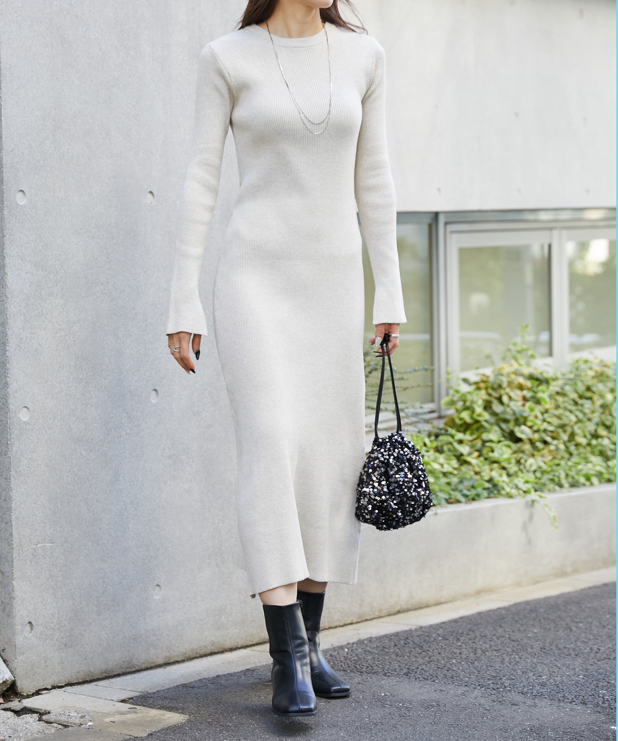  「リブニットロングワンピース」|ワンピース|アイボリー