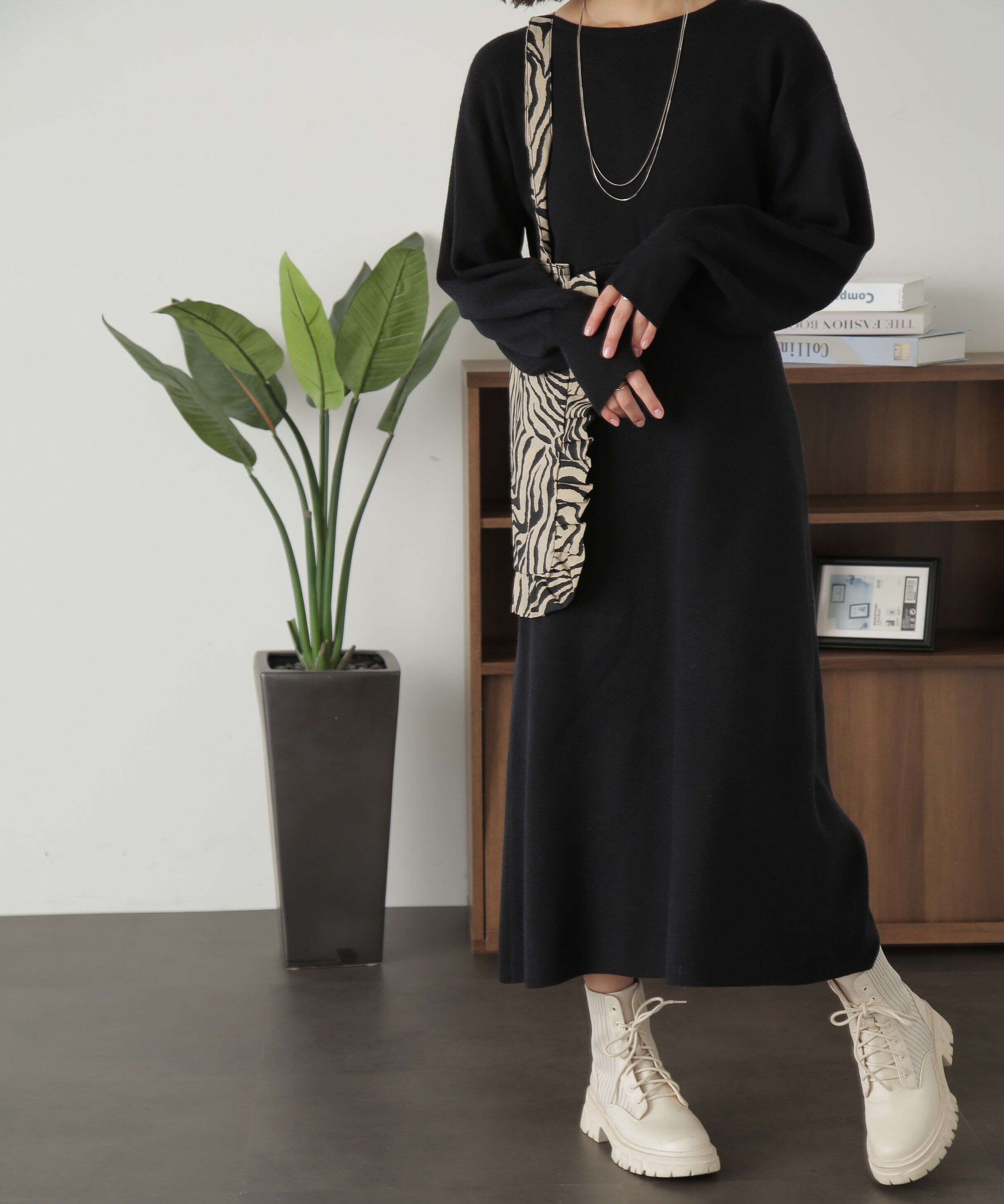  「バックレースアップロングニットワンピース」|ワンピース|