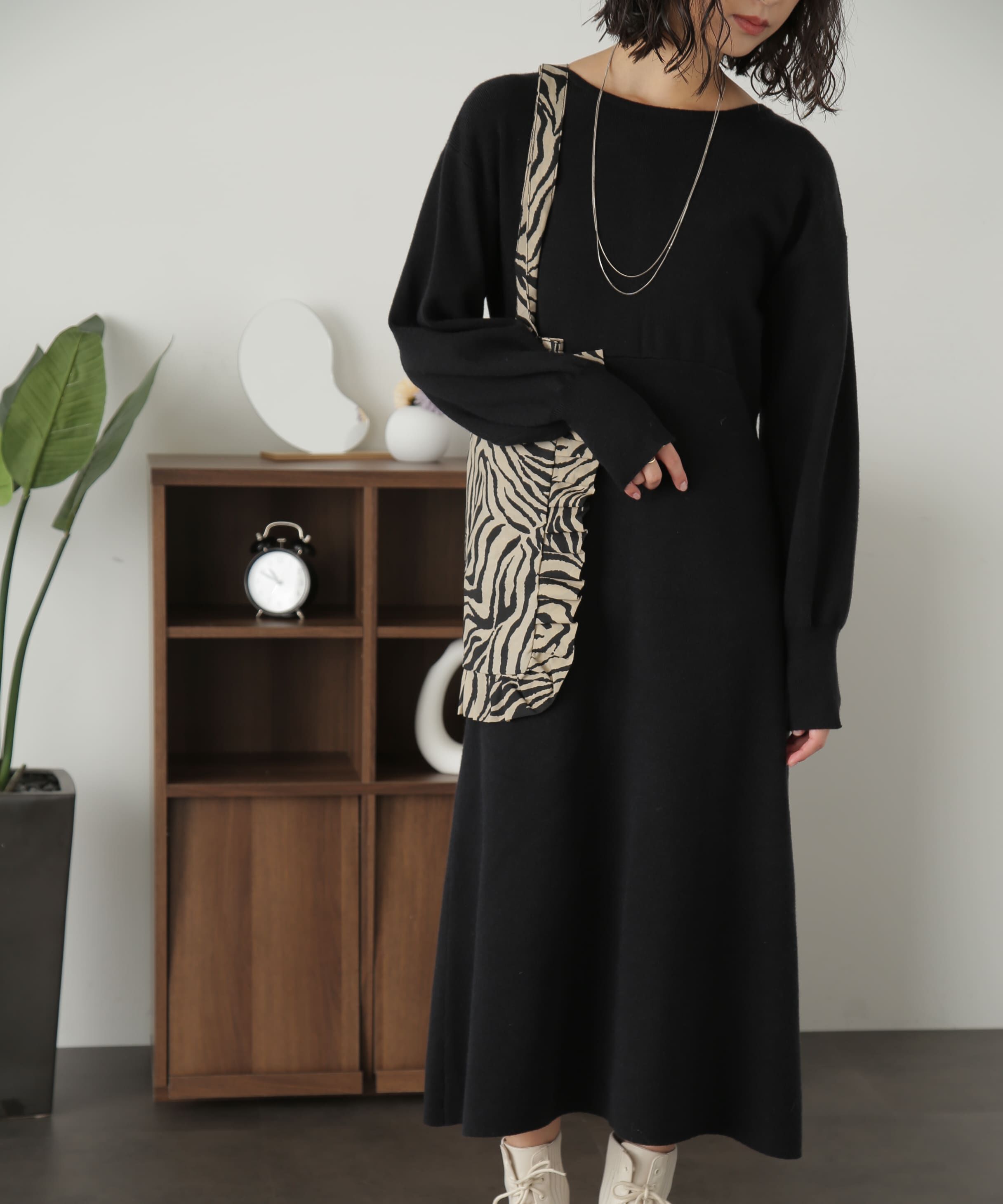  「バックレースアップロングニットワンピース」|ワンピース|