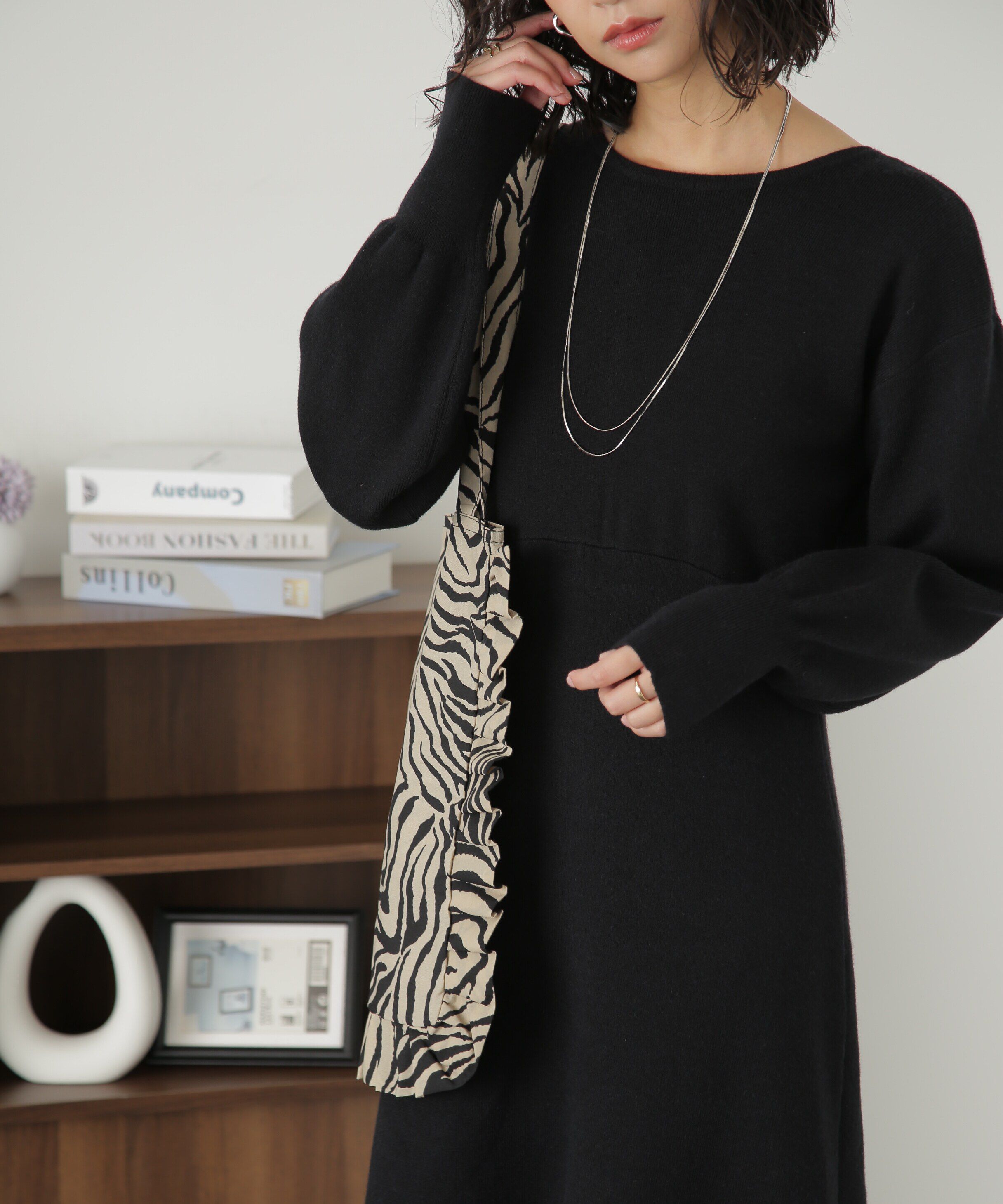  「バックレースアップロングニットワンピース」|ワンピース|