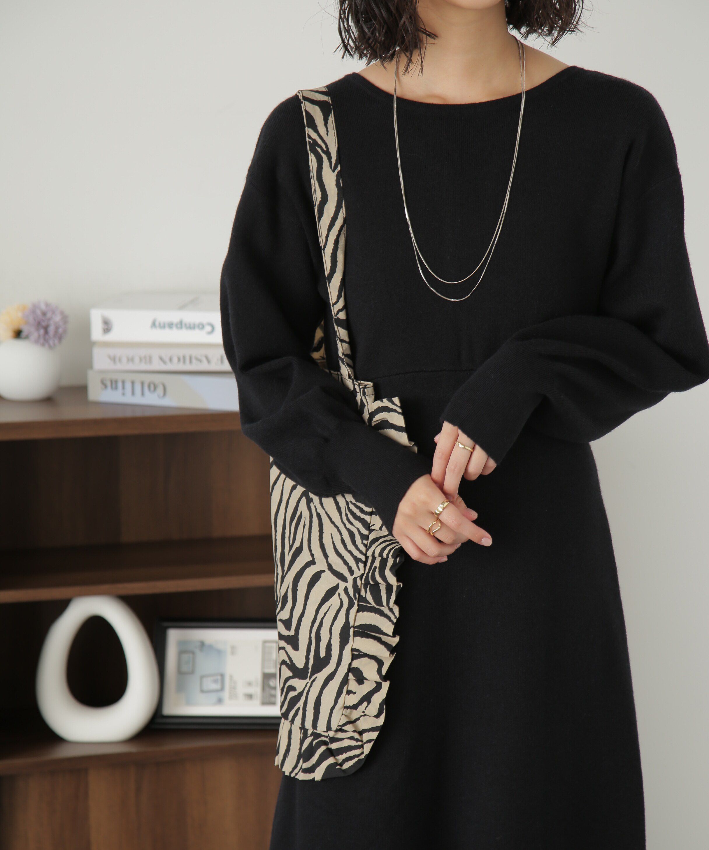  「バックレースアップロングニットワンピース」|ワンピース|