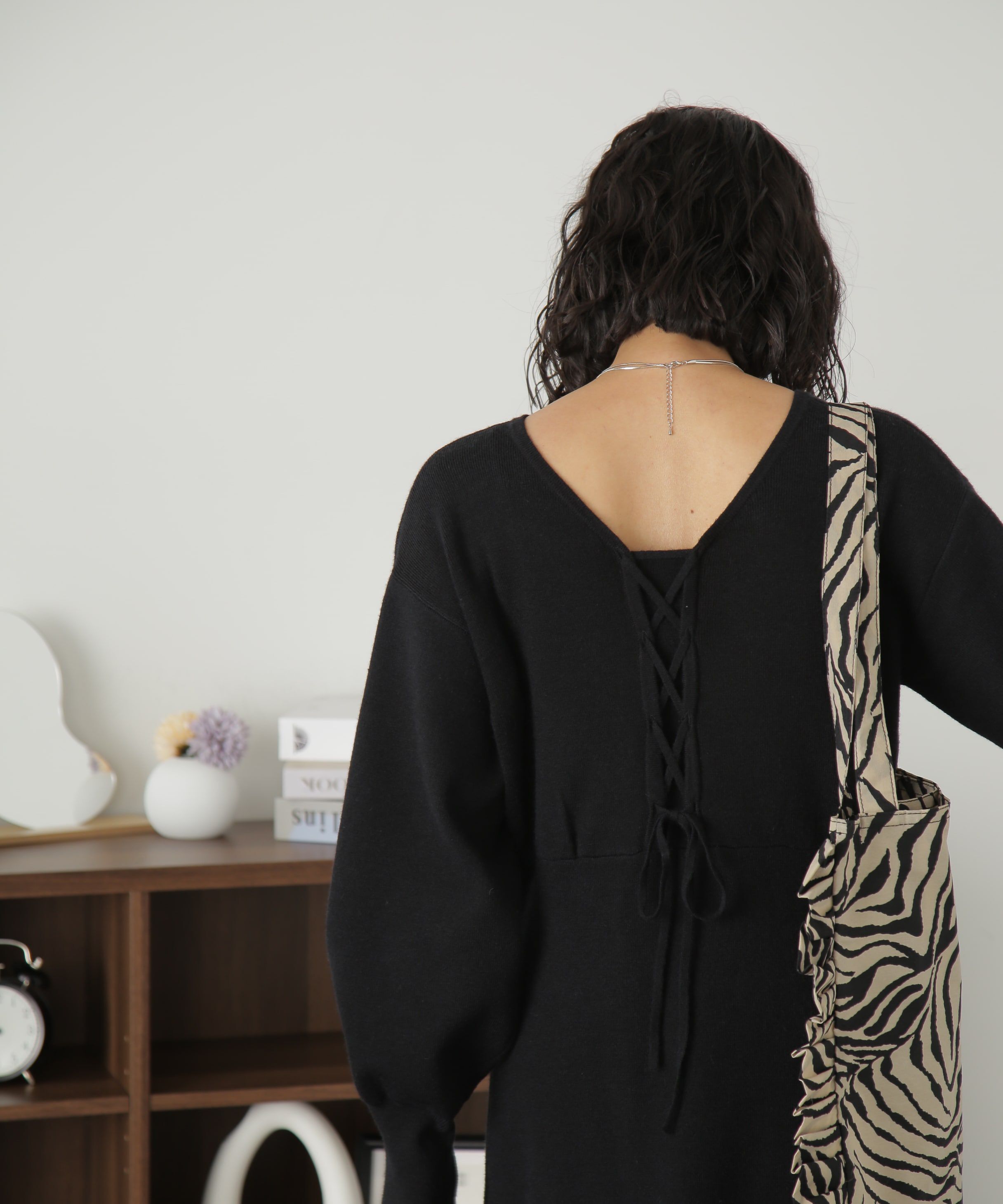  「バックレースアップロングニットワンピース」|ワンピース|