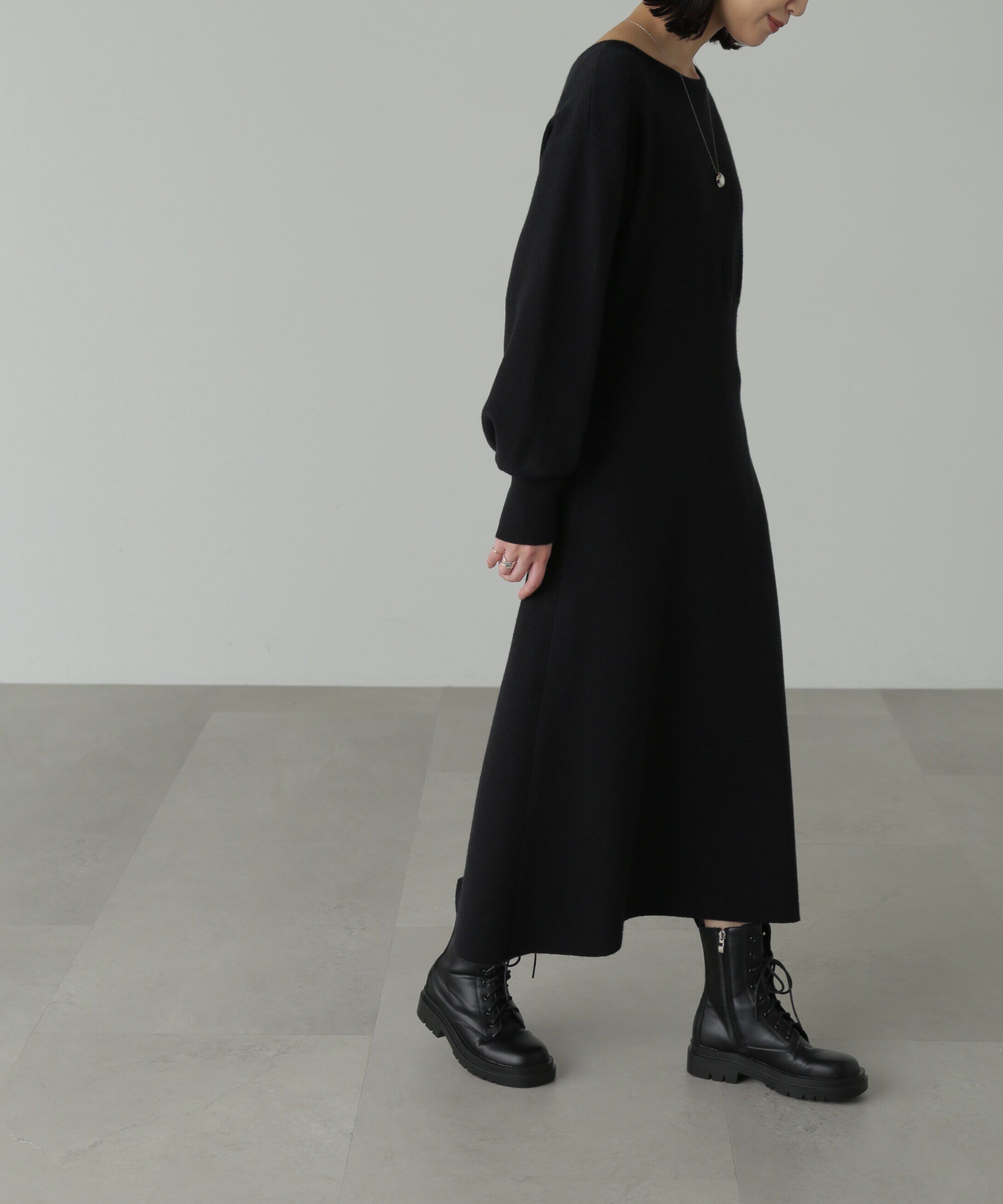  「バックレースアップロングニットワンピース」|ワンピース|