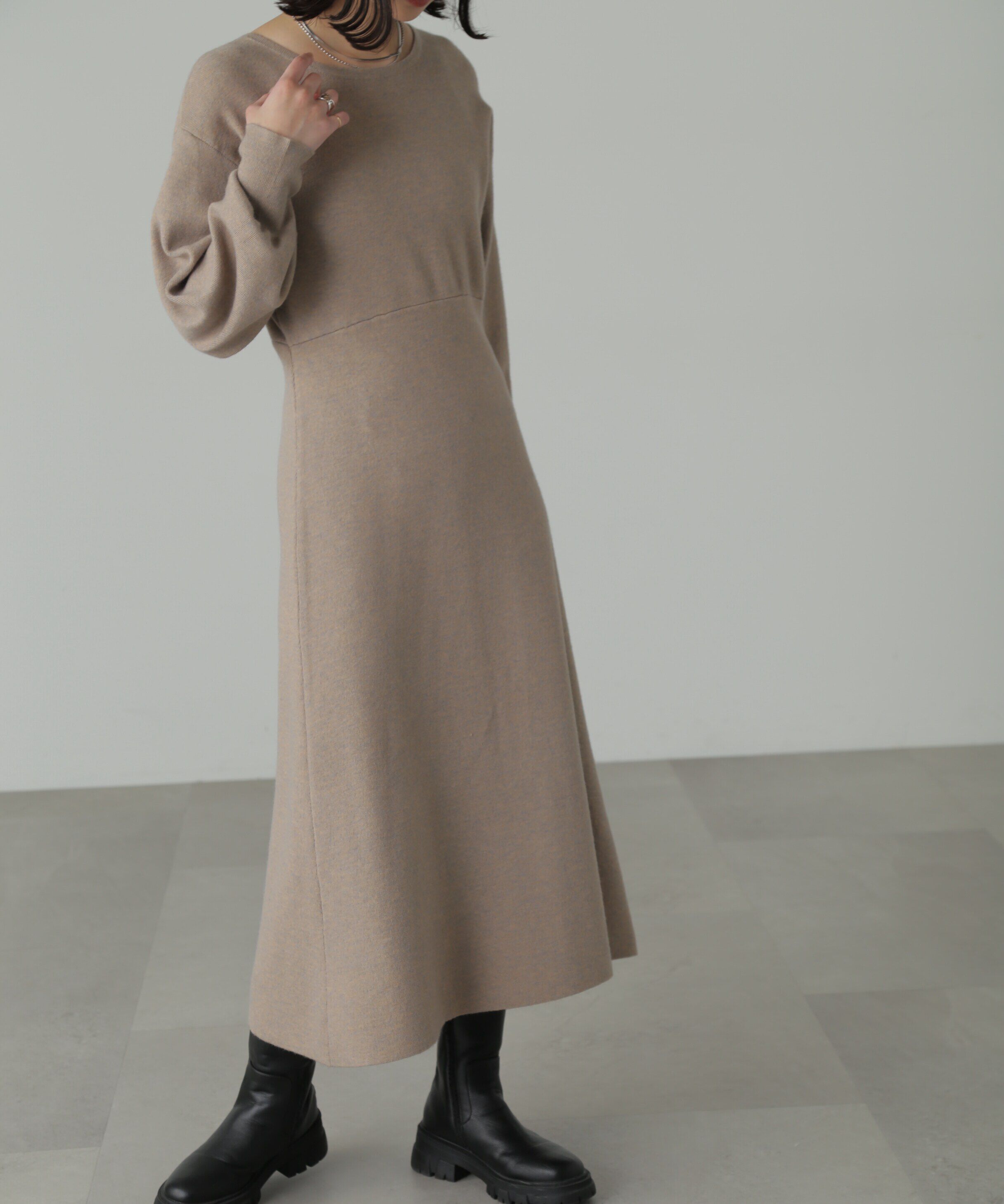  「バックレースアップロングニットワンピース」|ワンピース|