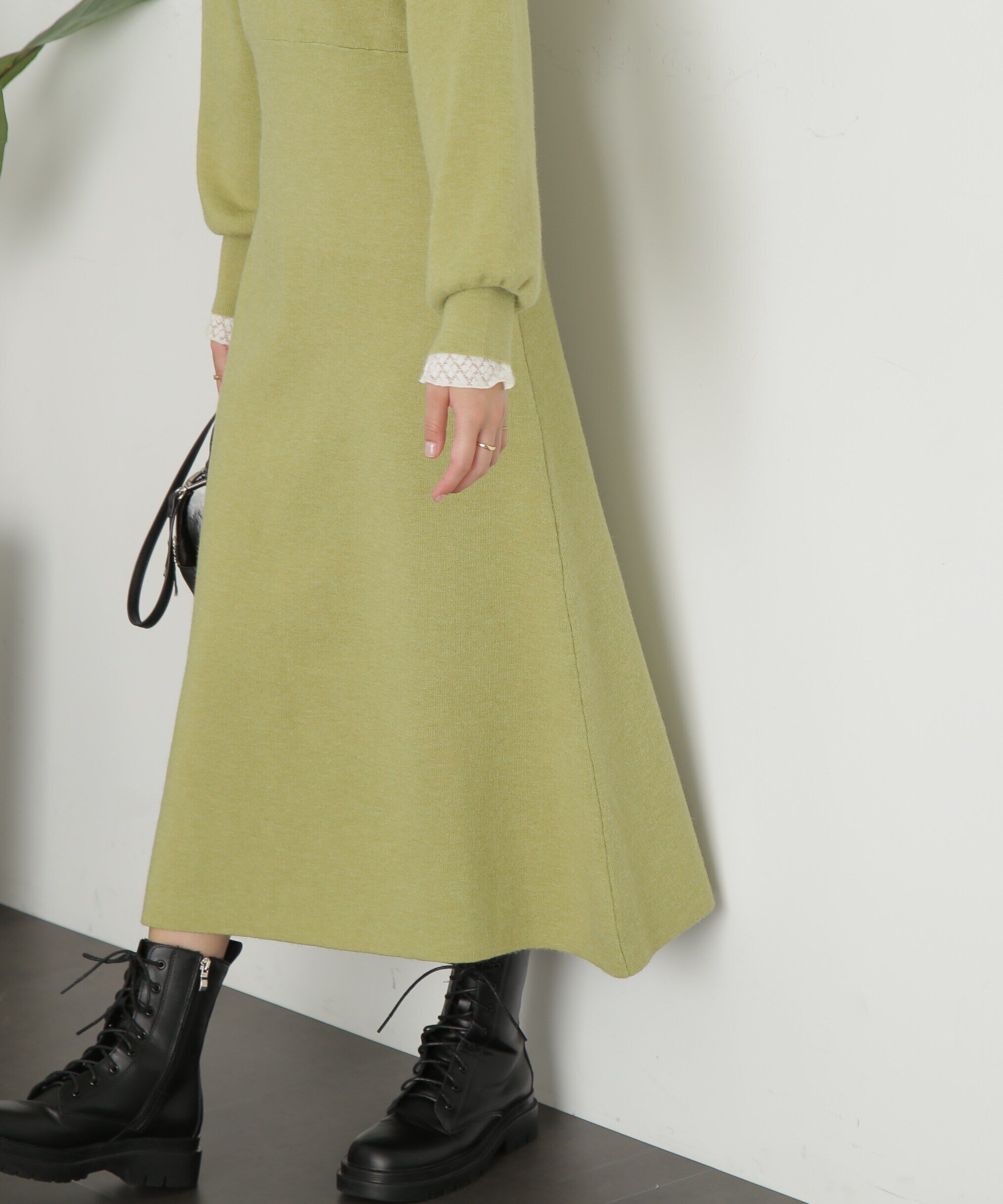  「バックレースアップロングニットワンピース」|ワンピース|